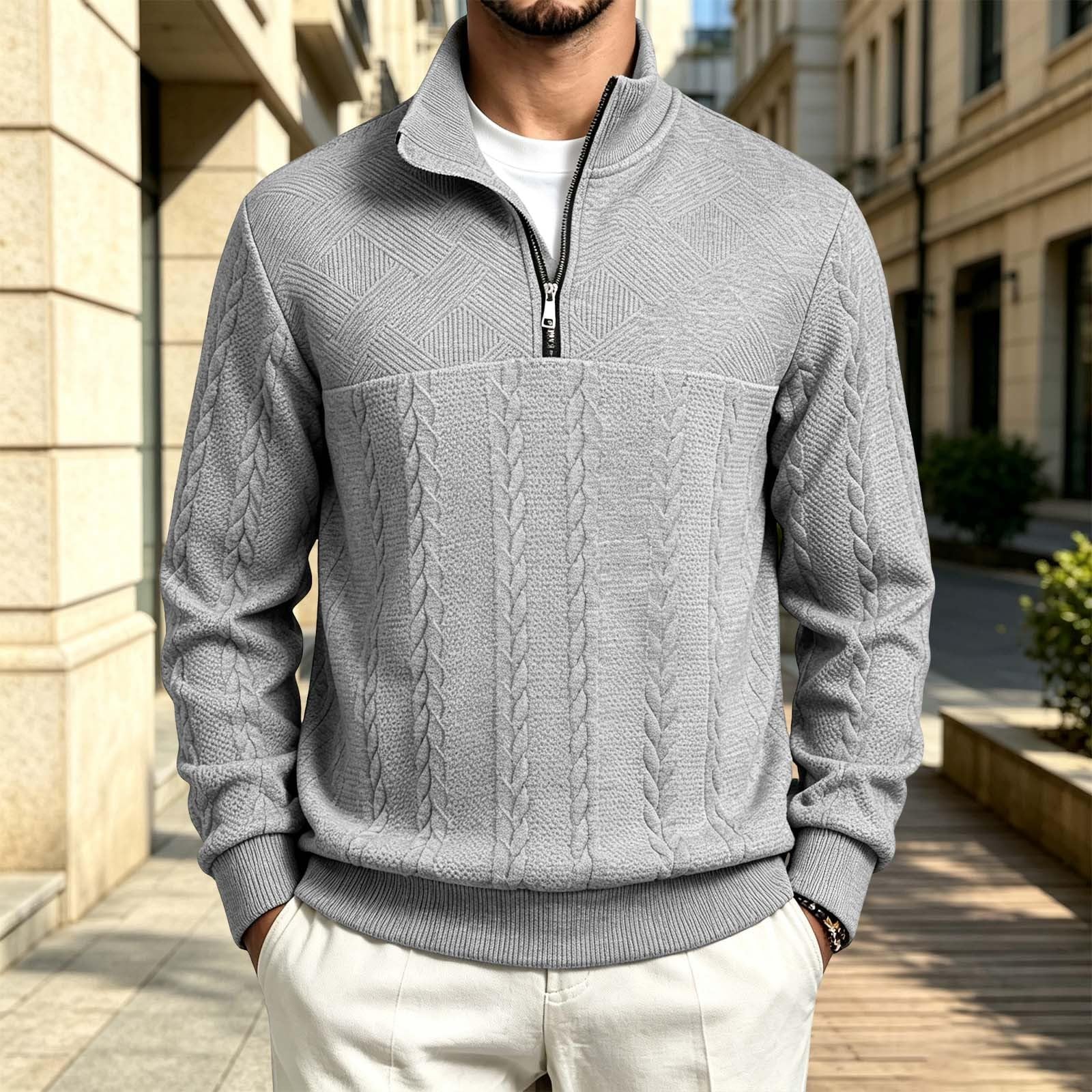 Abrigo Punto para Hombre con Cuello Cremallera Corte Amplio para otoño invi
