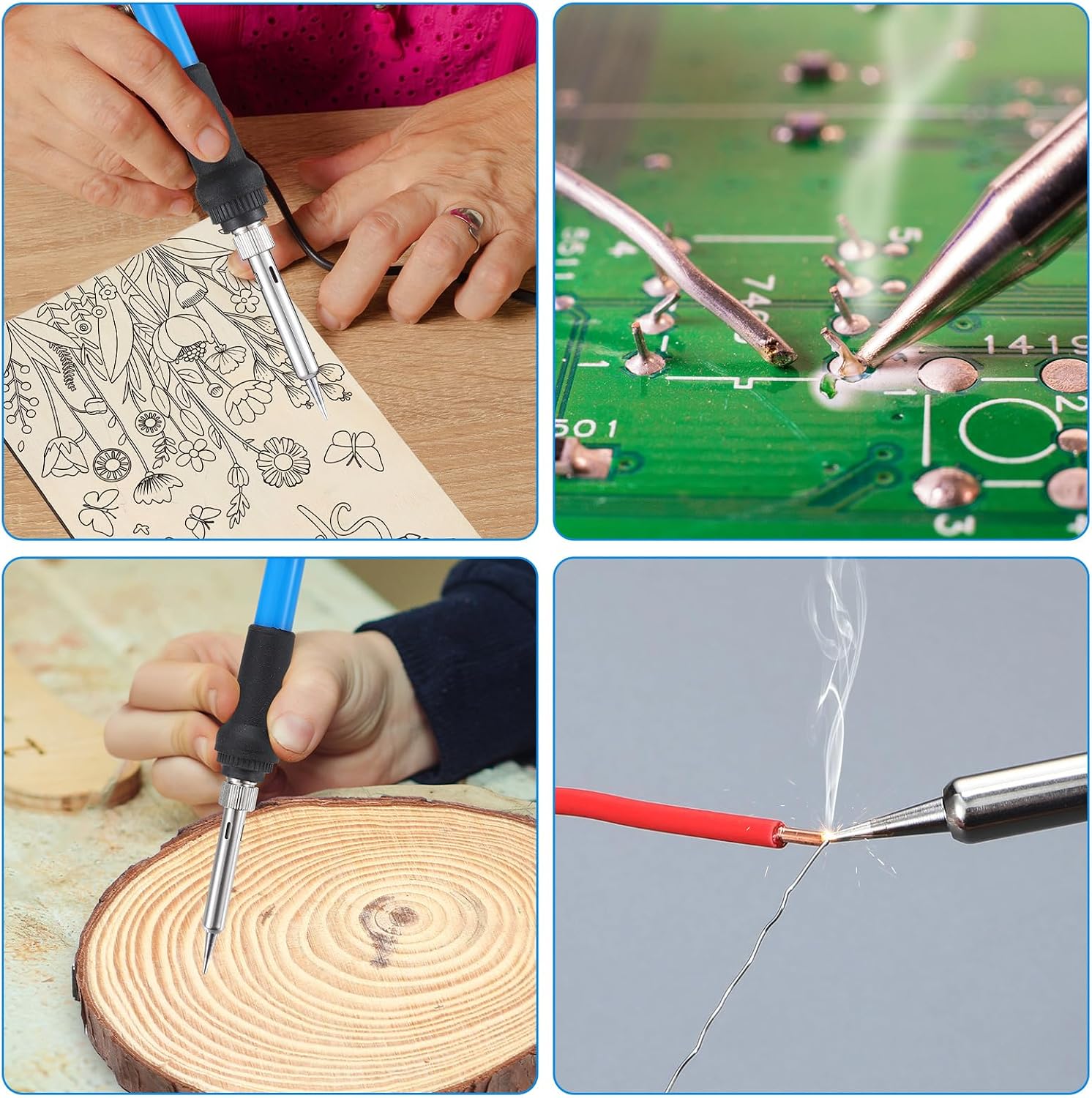 Beeveer 60 Pcs Wood Burning Kit Adjustable Temperature Wood Burning Pyrography Pen Kit for Embossing/Carving/Soldering & Pyrography
