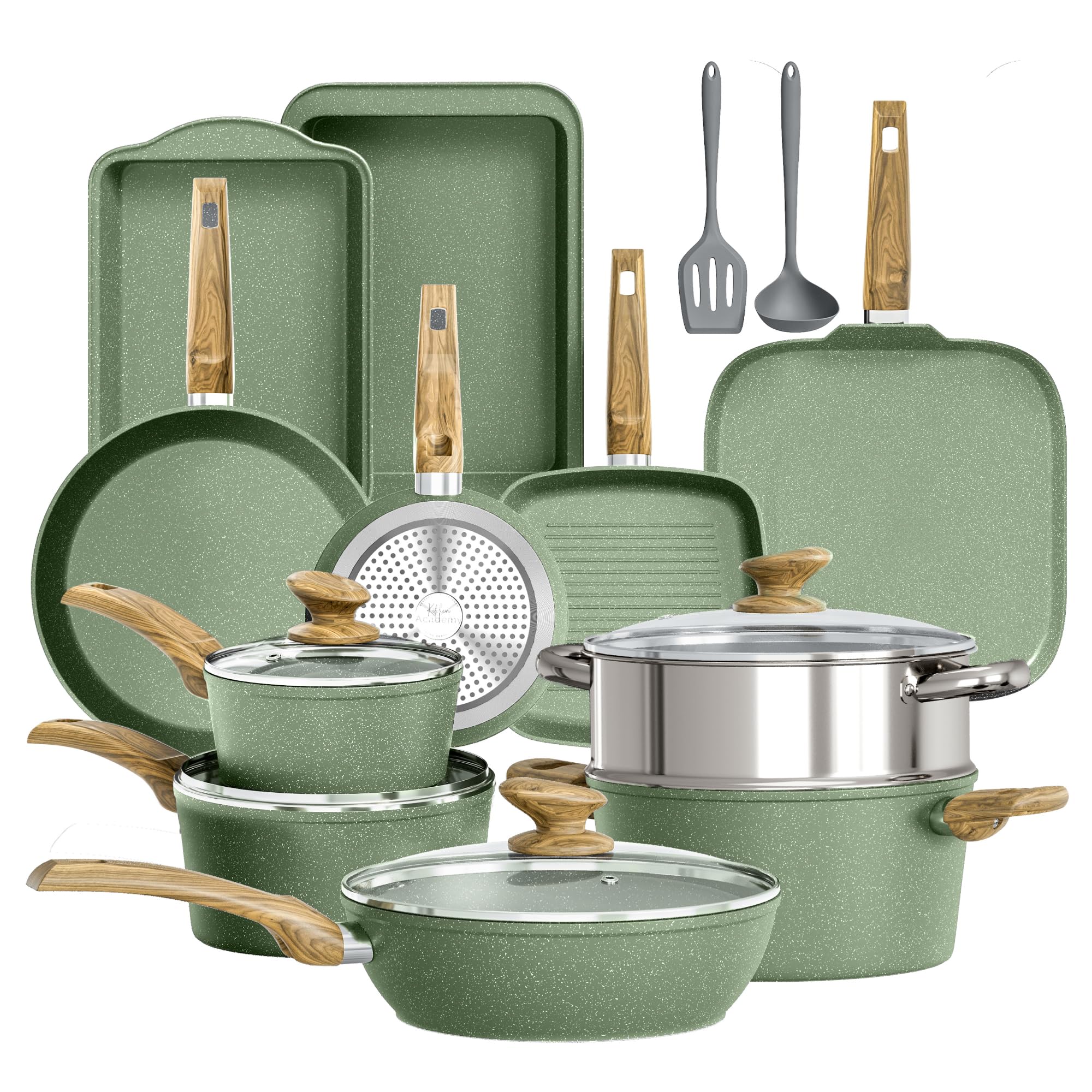 DishDelight Induktions-Kochgeschirr-Set mit Grillplatte 17-teiliges Induktions Töpfe Set Topf und Pfannenset mit Deckel Granit Antihaftbeshichtung Topfset Kochtopf