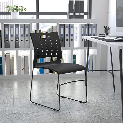 Miniatura 2 de Flash Furniture HERCULES Series - Silla apilable con base de trineo negra de 881 libras con respaldo de ventilación