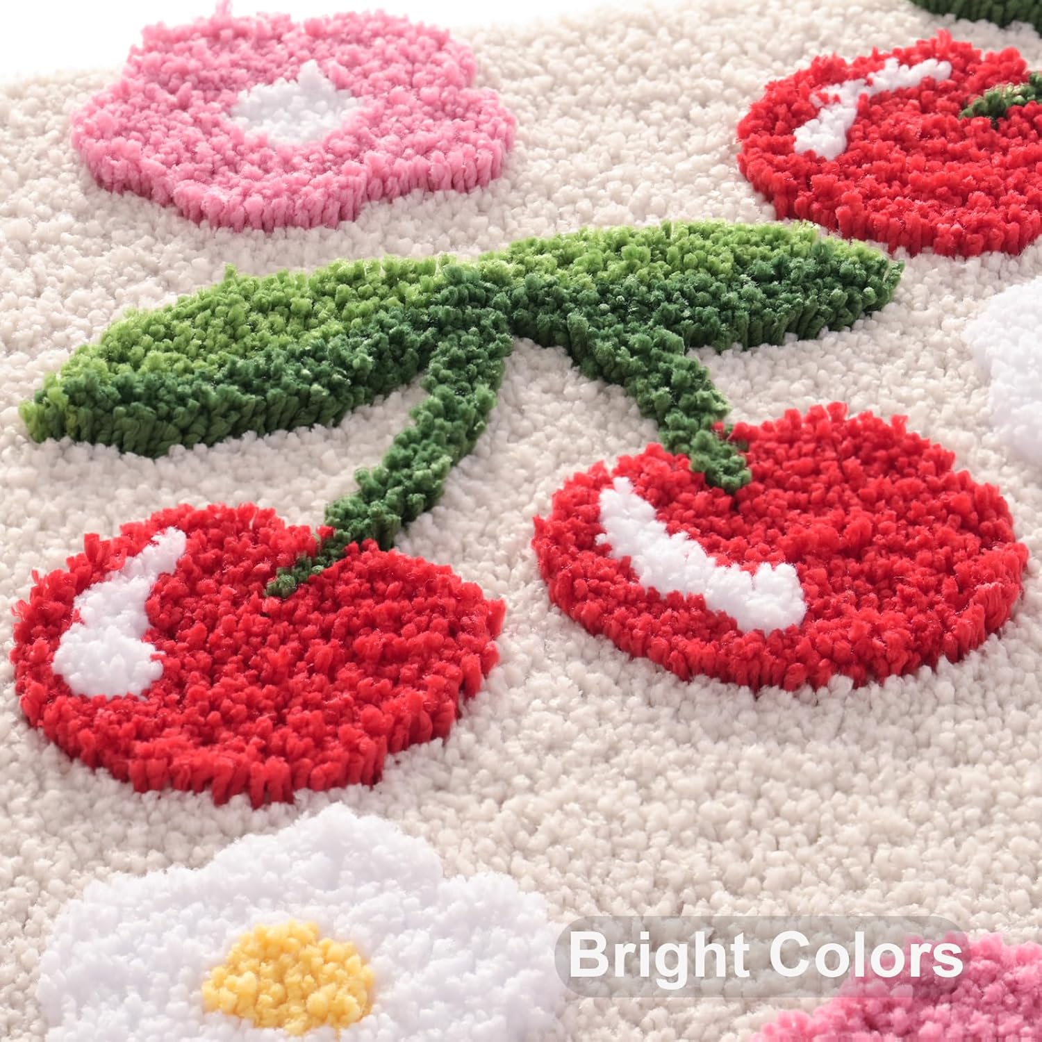 Anybar Beige Bathroom Rugs Cute Cherry Bath Mat Coloful Bathroom Accessories, Funny Flower Rug Non Slip Floor Mat, Machine Washable Bath Rug Soft Microfiber Carpet for Shower, Tub (20x32 inch)