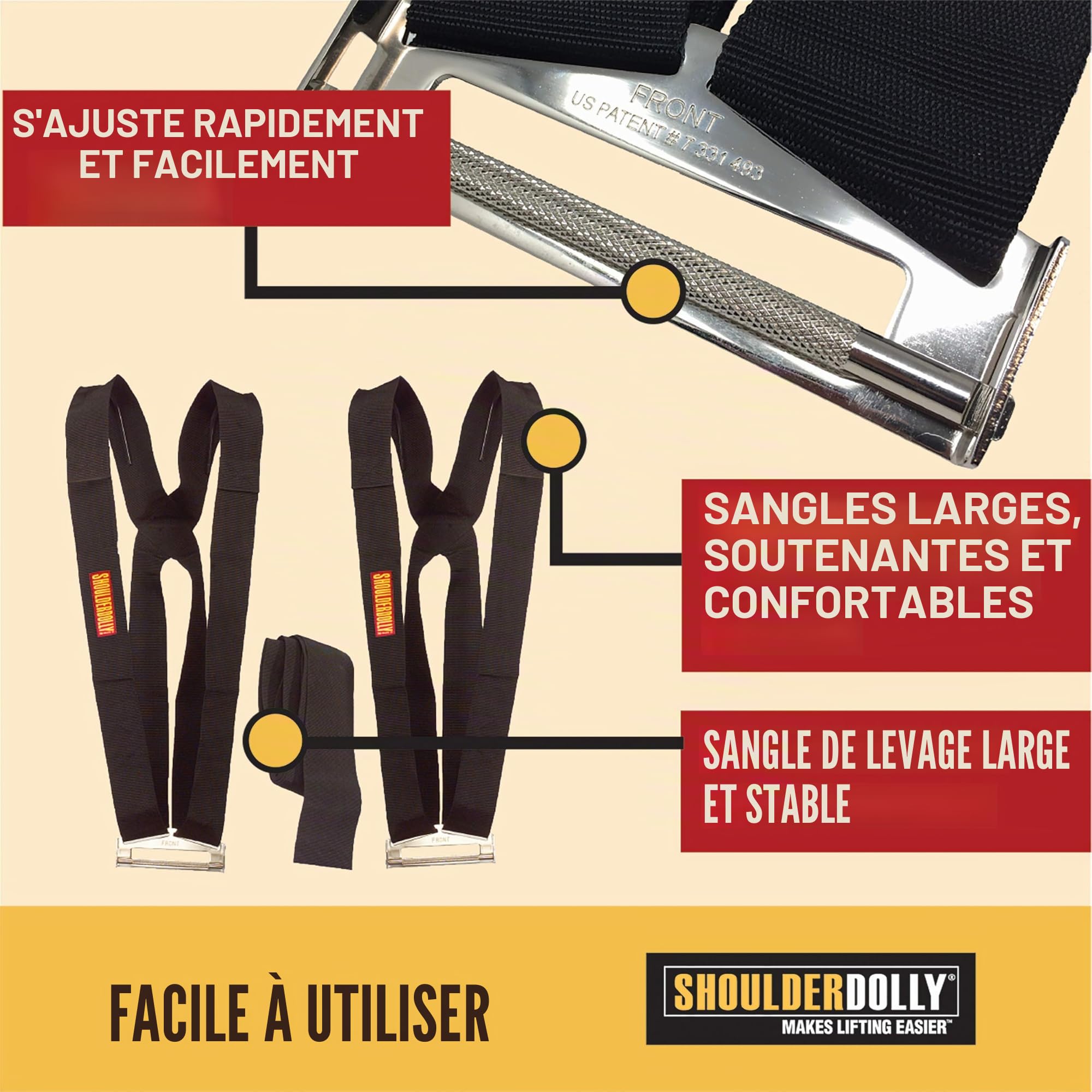 ShoulderDolly - Sangles de déménagement - Sangle de levage pour 2 déménageurs - Déplacer et soulever des meubles, des appareils électroménagers, des objets lourds plus facilement - LD2001