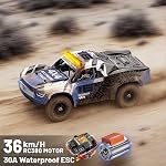 1:16 Échelle RC Monster Truck, télécommande 2,4 GHz rapide RC Voiture 36km/h 4WD Véhicule électrique hors route à double accumulateur, drift & Pneus hors route, entraînement en métal et LED Lumières