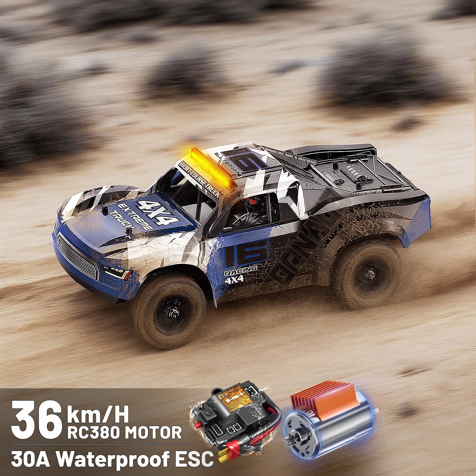 Ferngesteuertes Auto Erwachsene&Jungen 1:16 RC Truck, 2,4GHz 36 km/h, 4WD Offroad RC AutoDual 1300mAh Akkus, Drift- & Offroad-Reifen, Metallantrieb und Outdoor für Spielzeug ab 8 10 Jahre