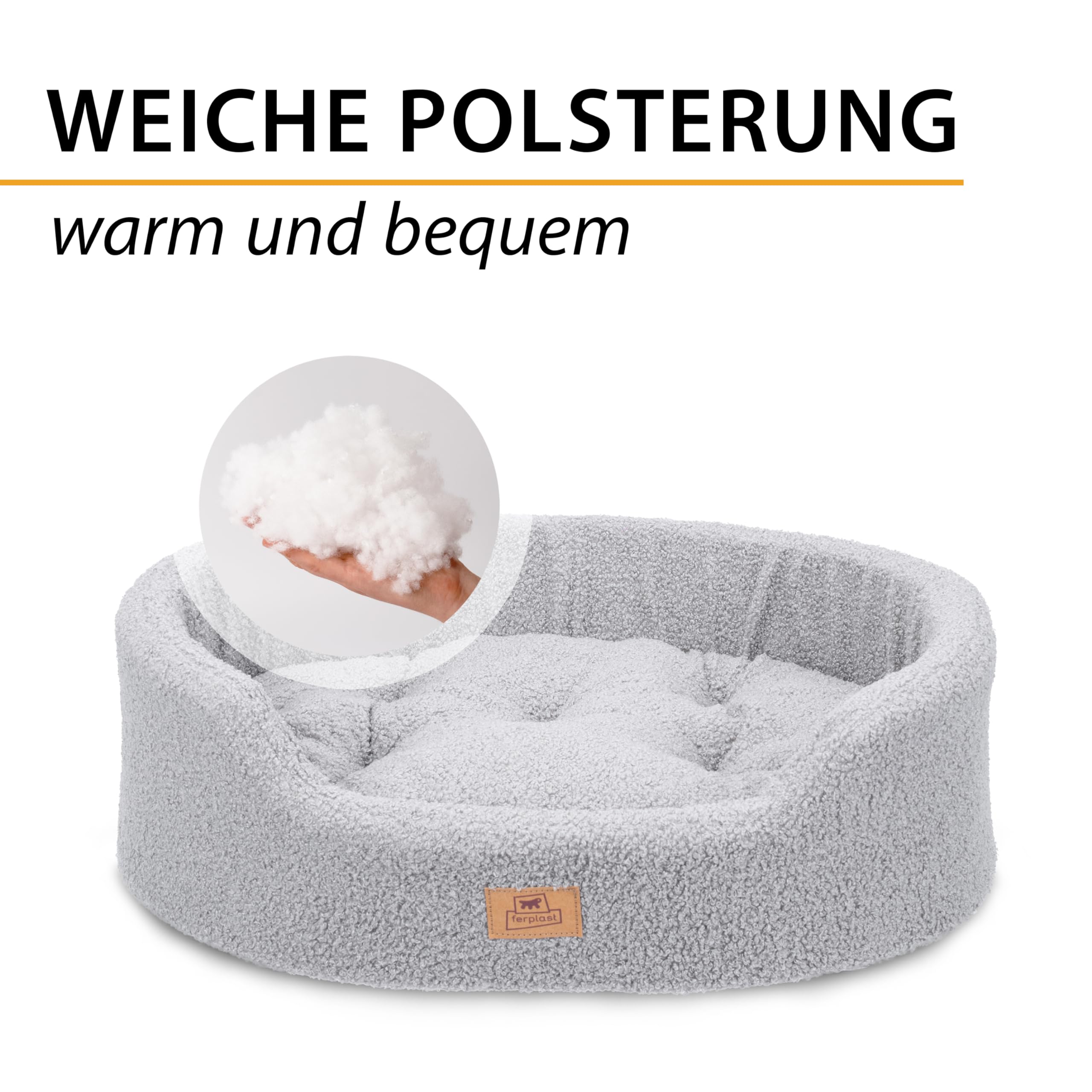 Ferplast Hundebettkissen für mittelgroße Hunde, Katzenbett, waschbarer synthetischer Bouclé-Stoff, weiche Polsterung, 65 x 46 x H 17 cm, Grau