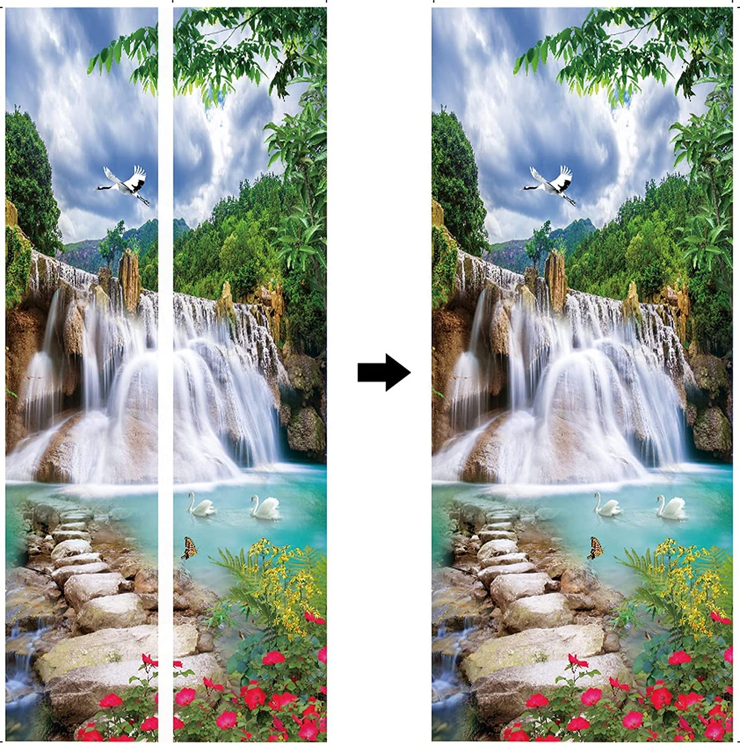 Türaufkleber Wasserfall - 3D Türfolie 77x200 Cm