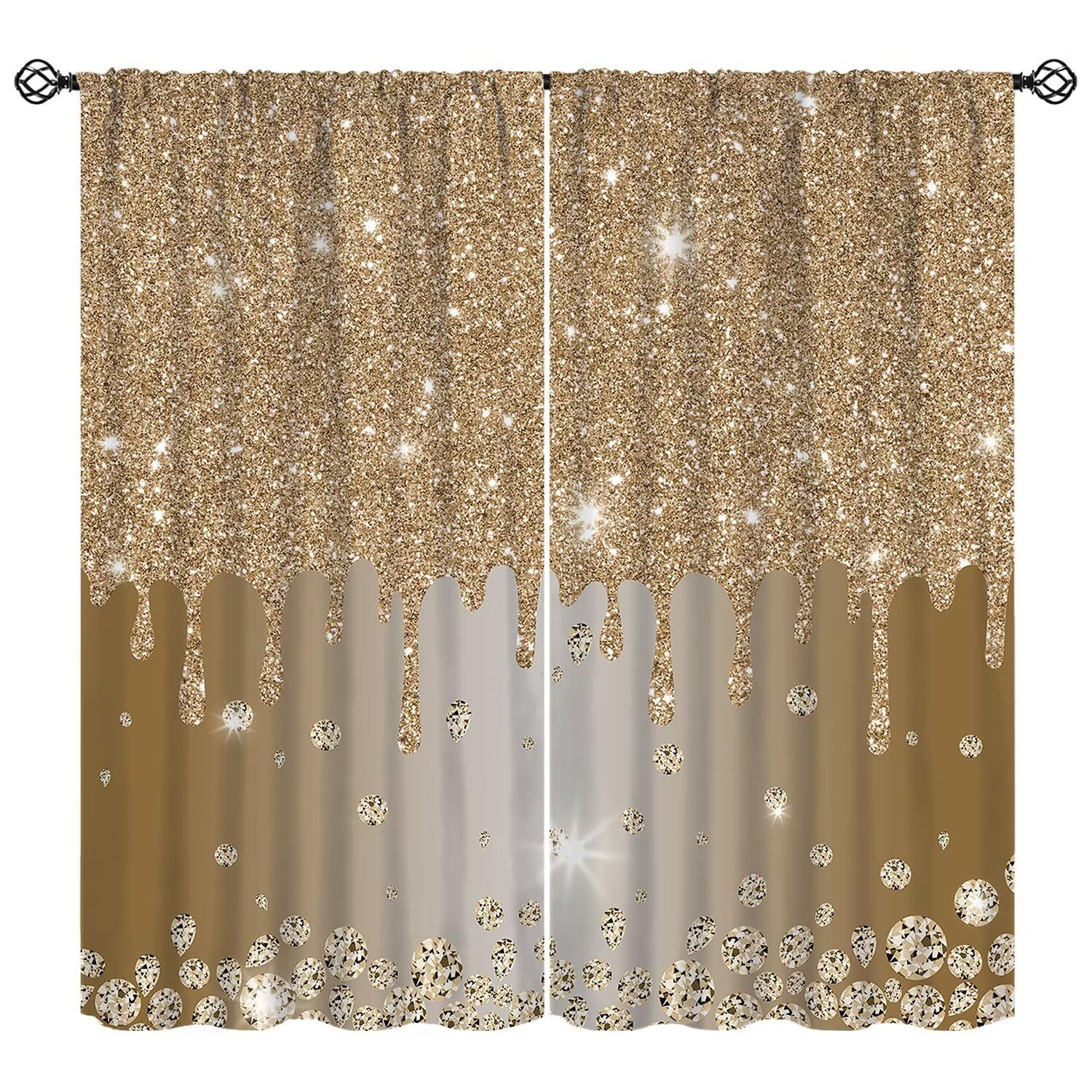 Champagne Gold Curtain Glitter Diamond Sparkle Shimmer Bling Sparkly Window Treatments Luxury Colorful Shiny Modern Window Drapes (No Glitter) for Bedroom Living Room Home W72xL63in