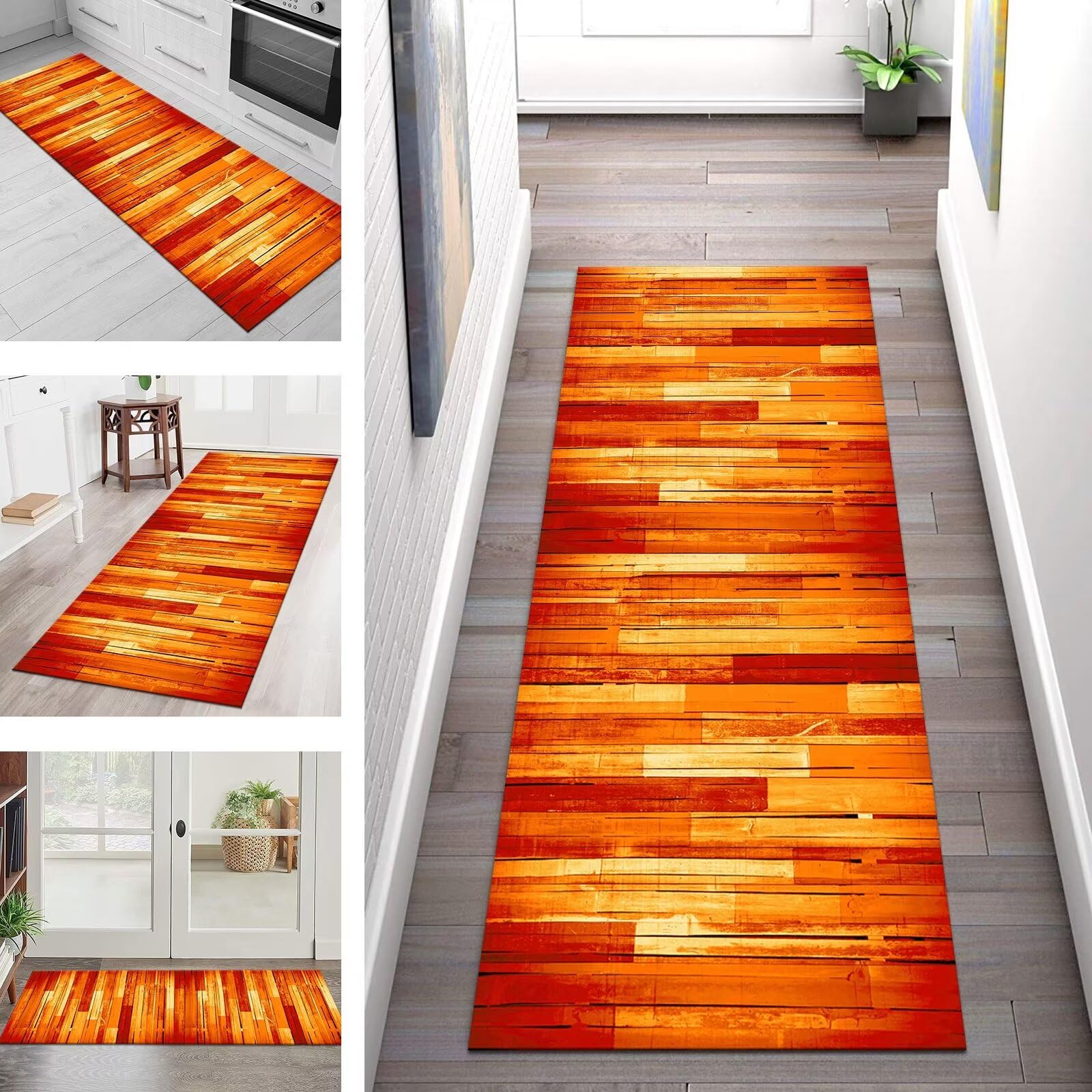 Tappeto Passatoia Cucina Antiscivolo Lavabile Tappeto Cucina Arancione Giallo Rosso 50X300CM Tappeti Runner Tappeto Corridoio ingresso interno Soggiorno Tappetino Cucina Durevole Tappetino zerbino