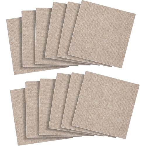 12 Pcs Self Adhesive Carpet 12" x 12" Soft Padded Carpet Tiles 12 sq Ft Commercial Carpet Tiles 0.23" Pile Height Peel and Stick Carpet for Home Furnishings Floor Easy DIY Installation (Light Coffee)