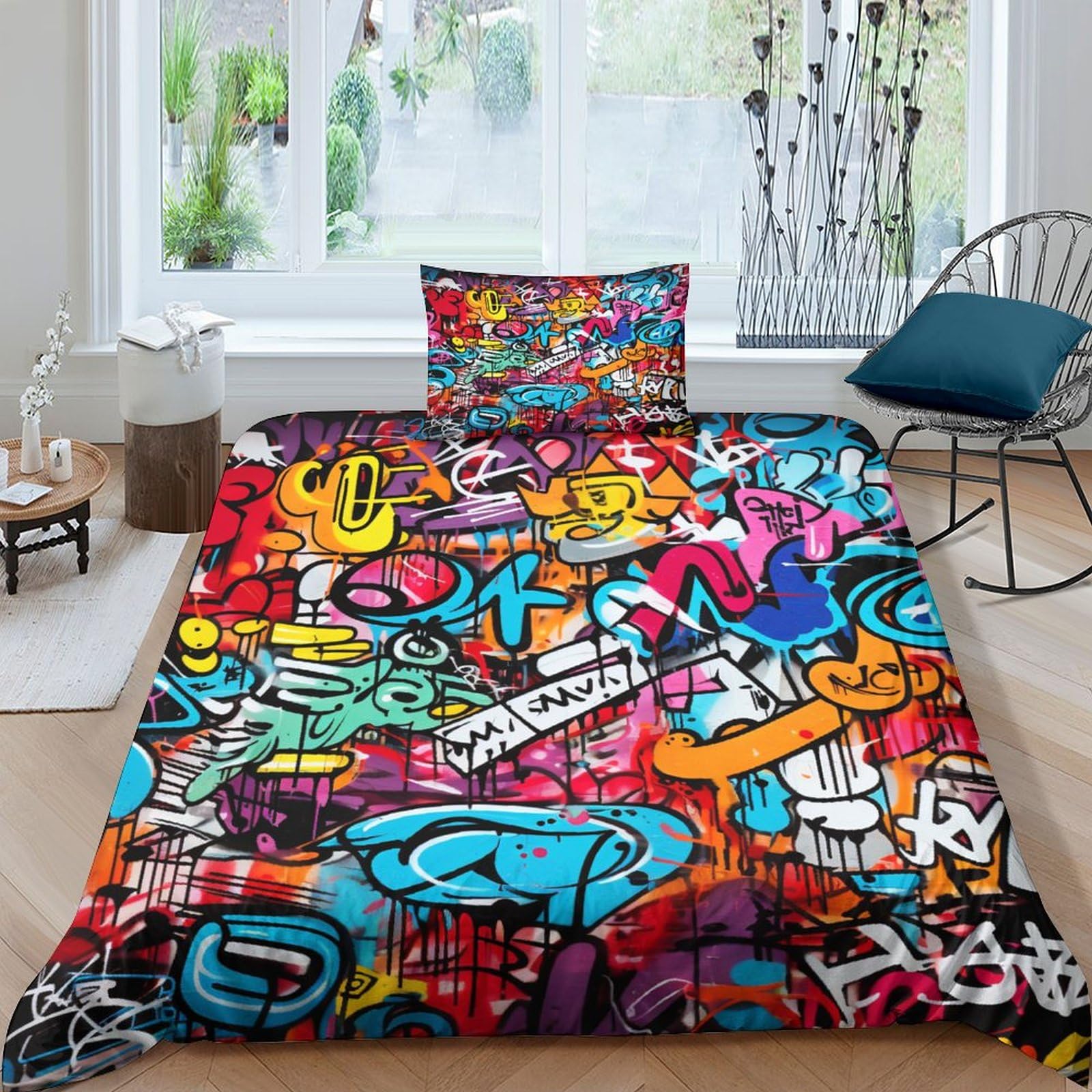 Housse de couette 135x200cm alphabet IOFEER avec 2 taies de lit
