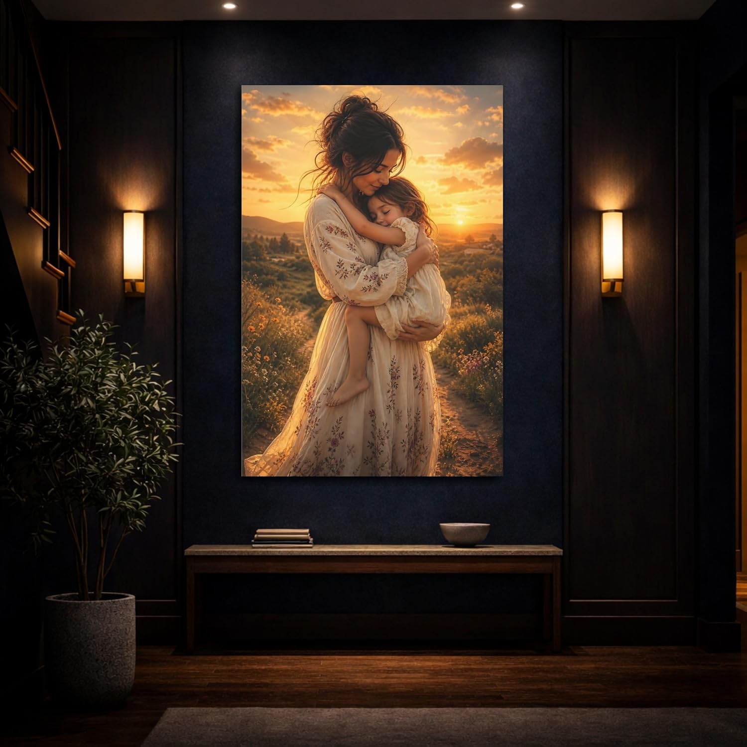 Nature Mother Child Golden Sunset Canvas Wall Art Print – Living Room Decor, Above Sofa 24×36 inch (60×90 cm) - Vertical / 1.25 inch (3 cm) image 4