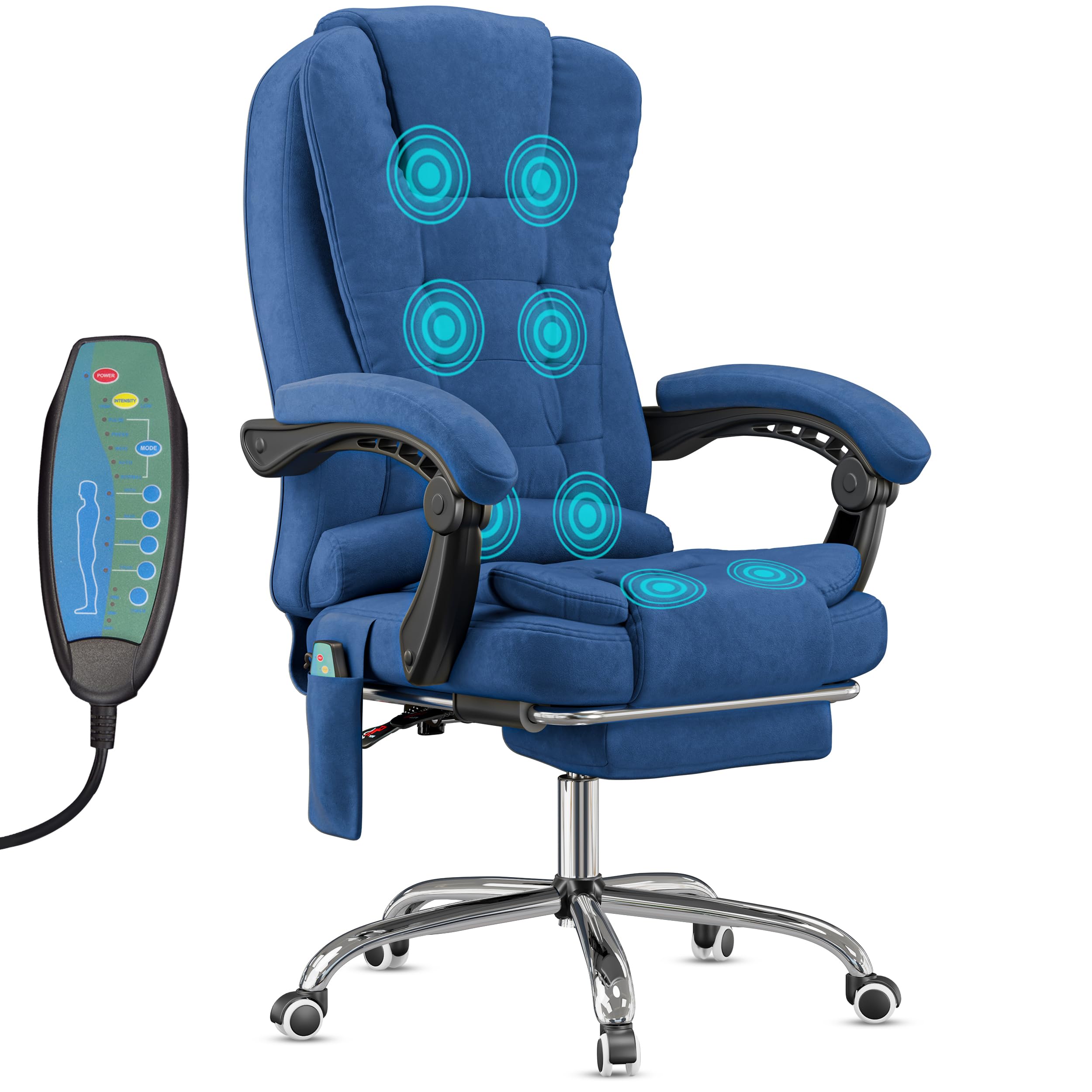 Blisswood PC Gaming Chair with 8-Point Vibration Massage – Ergonomic Office Chair with Footrest, 135° Reclining, Adjustable Height and Comfy Cushioned Back Support Seat for Adults & Students - Blue