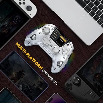 ManbaOne Interactive Screen Wireless Gaming Controller for PC/Switch/Switch 2/iOS/Android,Hall Effect Stick & Trigger,RGB Lighting,Remappable Buttons,1800mAh with Charging Dock (White) | PC/Switch1/2/iOS/Android, Hall Effect Stick & Tetikleyici, RGB Aydınlatma, Remappable Düğmeler, Şarj Dock ile 1800mAh