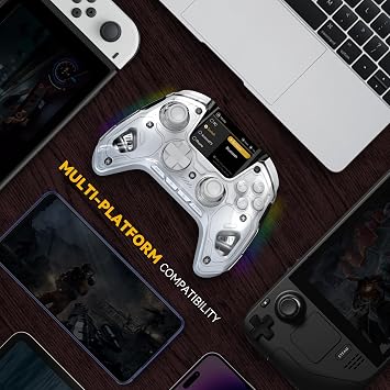 ManbaOne Interactive Screen Wireless Gaming Controller für PC/Switch/Switch 2/iOS/AndroidHall-Effekt Stick & TriggerRGB-BeleuchtungRemappable Buttons1800mAh mit Ladestation (Weiß)