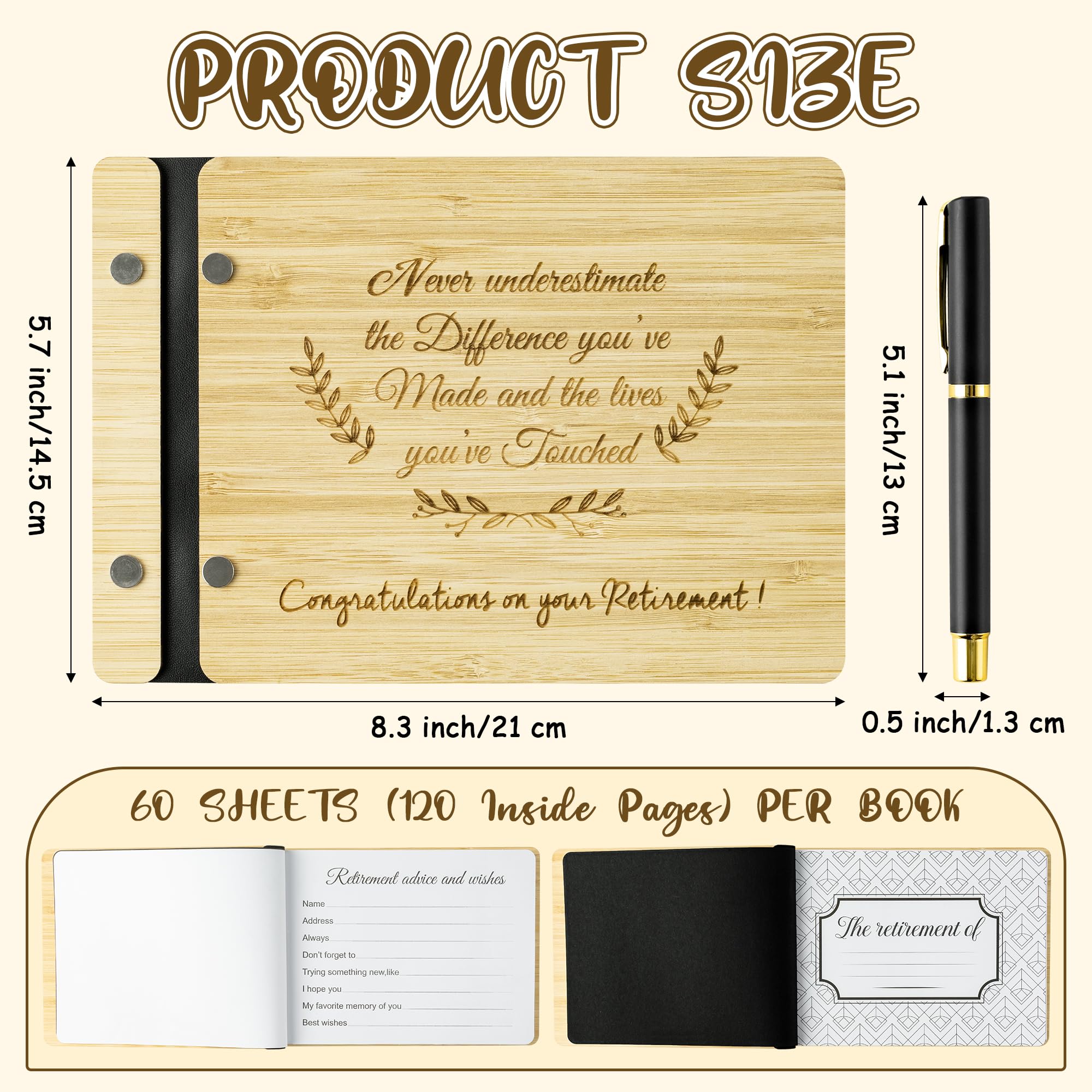 WATINC Retirement Wooden Guest Book - Retirement Book to Sign with Signature Pen, Retire Farewell Party Decorations Supplies, Going Away Gift Advice and Wishes for Coworker Office Colleague Men Women
