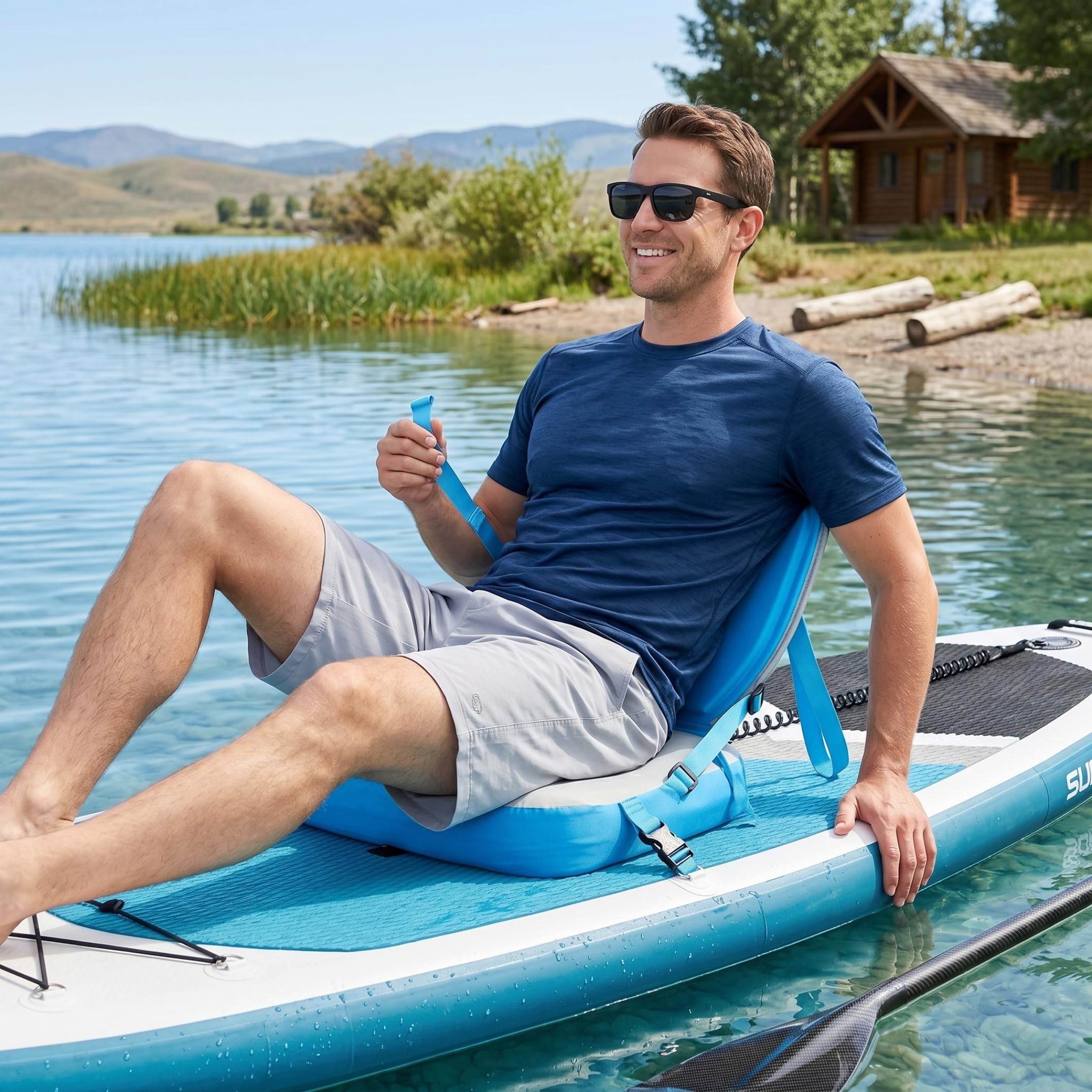 Siège de Paddleboard Gonflable, sièges de Kayak réglables avec Poche Rangement – ​​Bleu et Blanc – Planche Paddle pour Planches gonflables