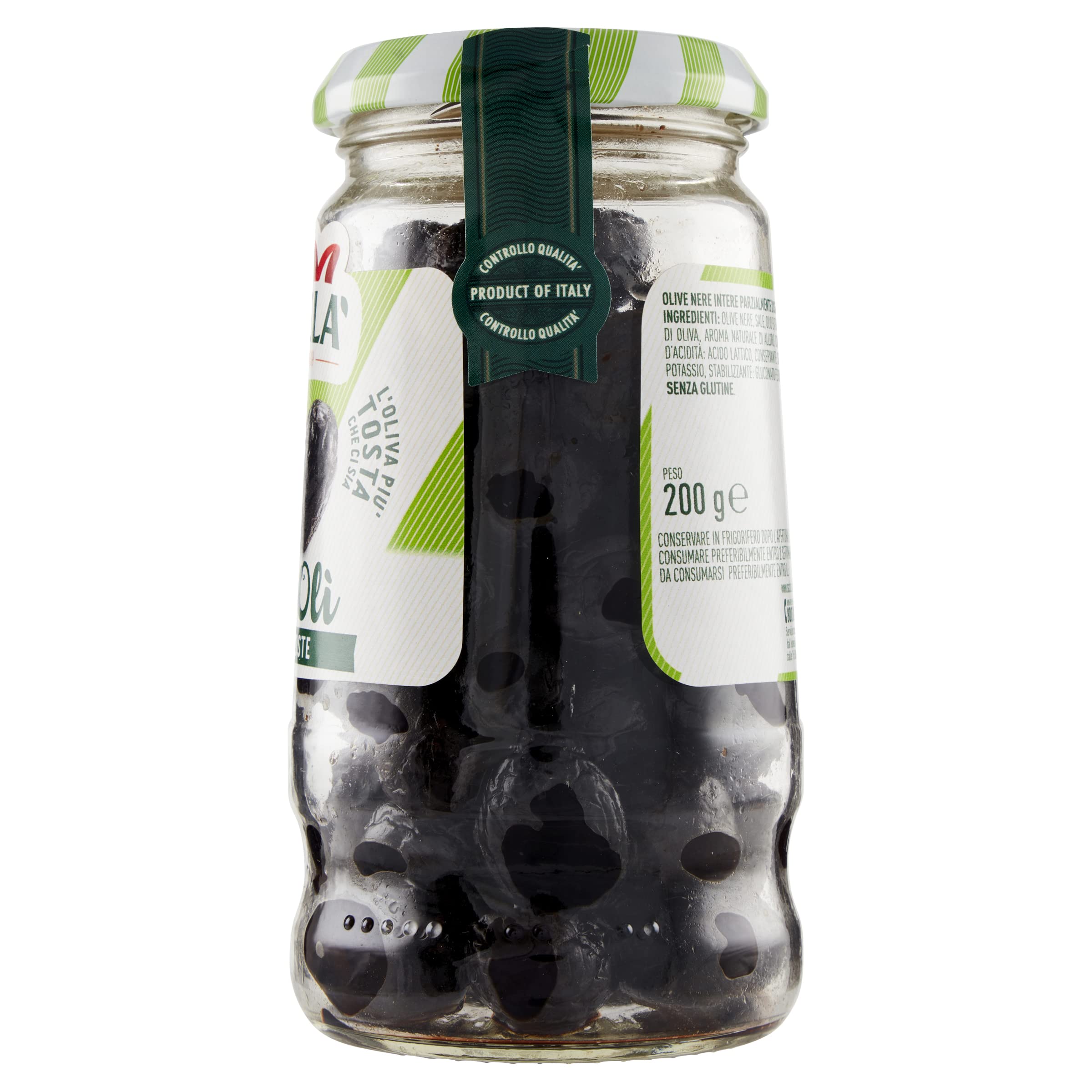 Saclà, OlivOlì, Olive Nere Toste, Ideali per Insalate e per Arricchire i Tuoi Piatti, Vaso Vetro, 200g, Confezione da 12 pezzi