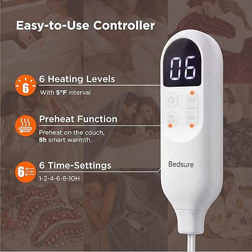 Miniatura 4 de Bedsure Manta eléctrica individual – Manta térmica de franela suave tamaño individual, calentamiento rápido GentleSoft con 10 ajustes de tiempo y 6