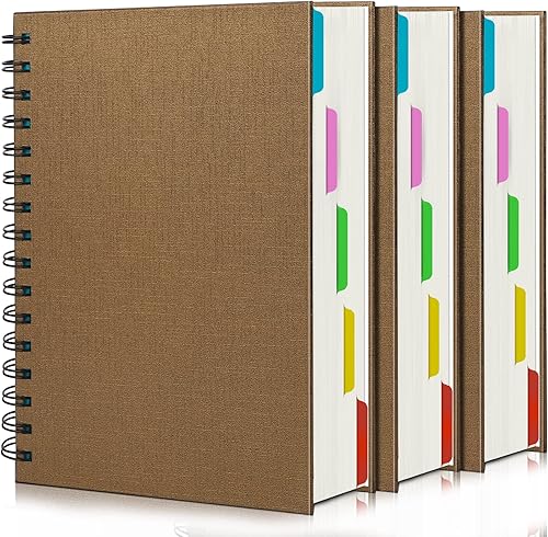 EUSOAR Cuaderno de 5 materias de tapa dura, 3 piezas A5 de 5.5 x 8.3 pulgadas, bloc de escritura en espiral con rayas universitarias, grueso de 100