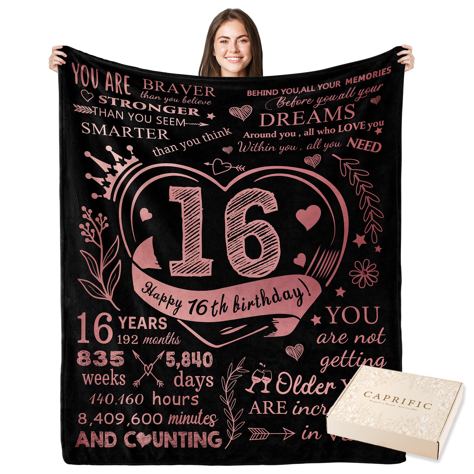 CAPRIFIC Sweet 16th Birthday Gifts for Girls, 16 Year Old Gifts for Girl, Sister Birthday Gift, Sweet 16 Birthday Decorations Blanket 150x130cm(Pink)
