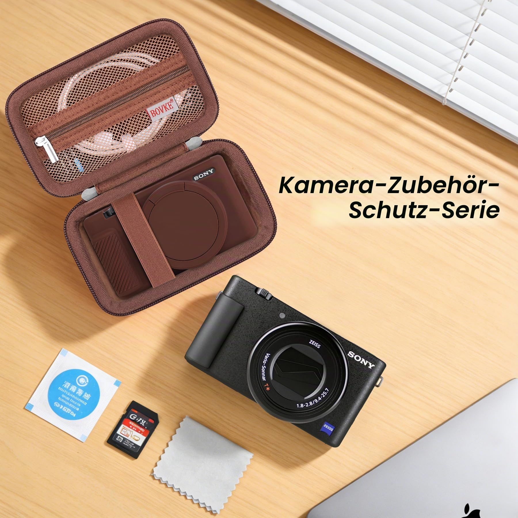 BOVKE 2-in-1 Kameratasche für Sony ZV-1 Premium Kompaktkamera für Content Creator, Silikon Hauthülle + Harthülle Tragetasche Schutzpaket für Sony ZV1 Kamera, Braun