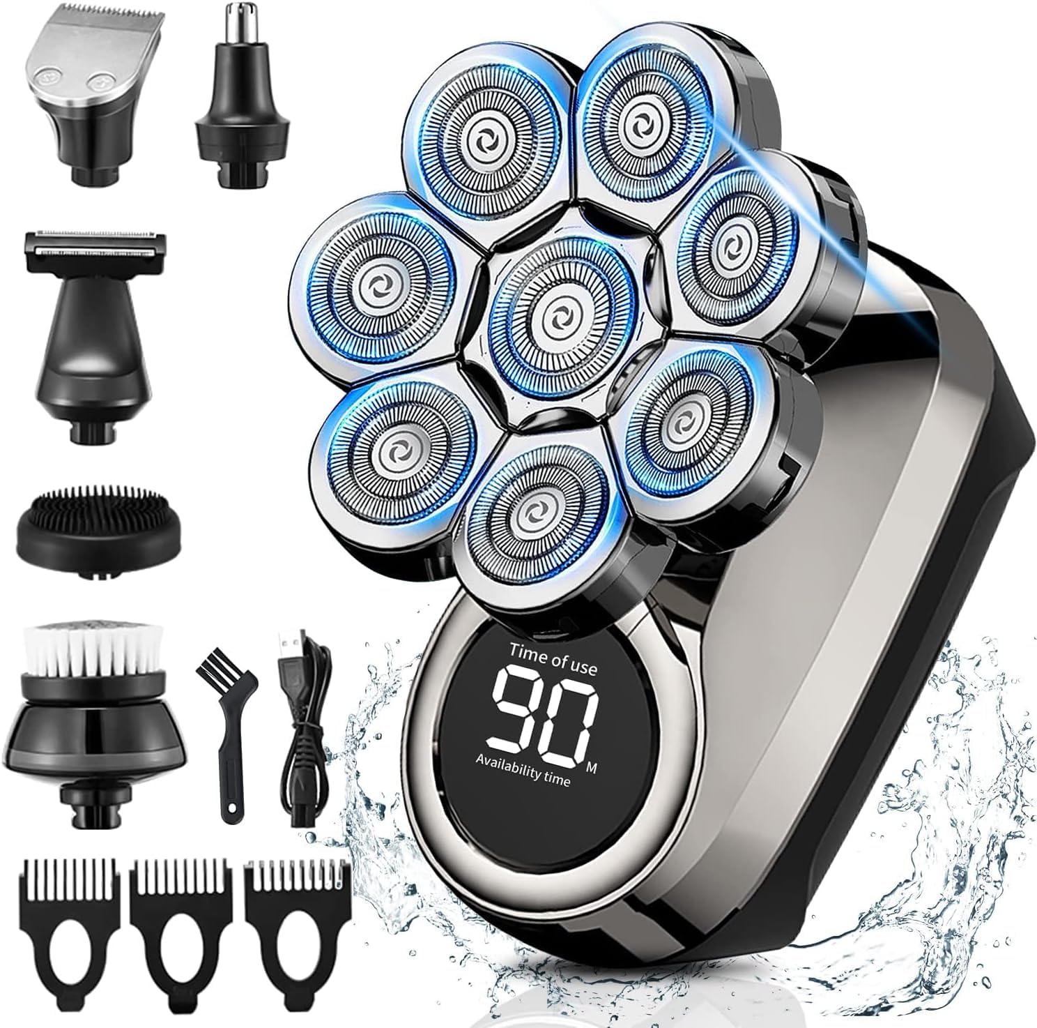 Afeitadoras de cabeza para hombres calvos, 8D mejorada 6 en 1, afeitadora de cabeza calva impermeable para hombres de uso húmedo/seco, pantalla LED, maquinilla de afeitar eléctrica tipo C, carga de