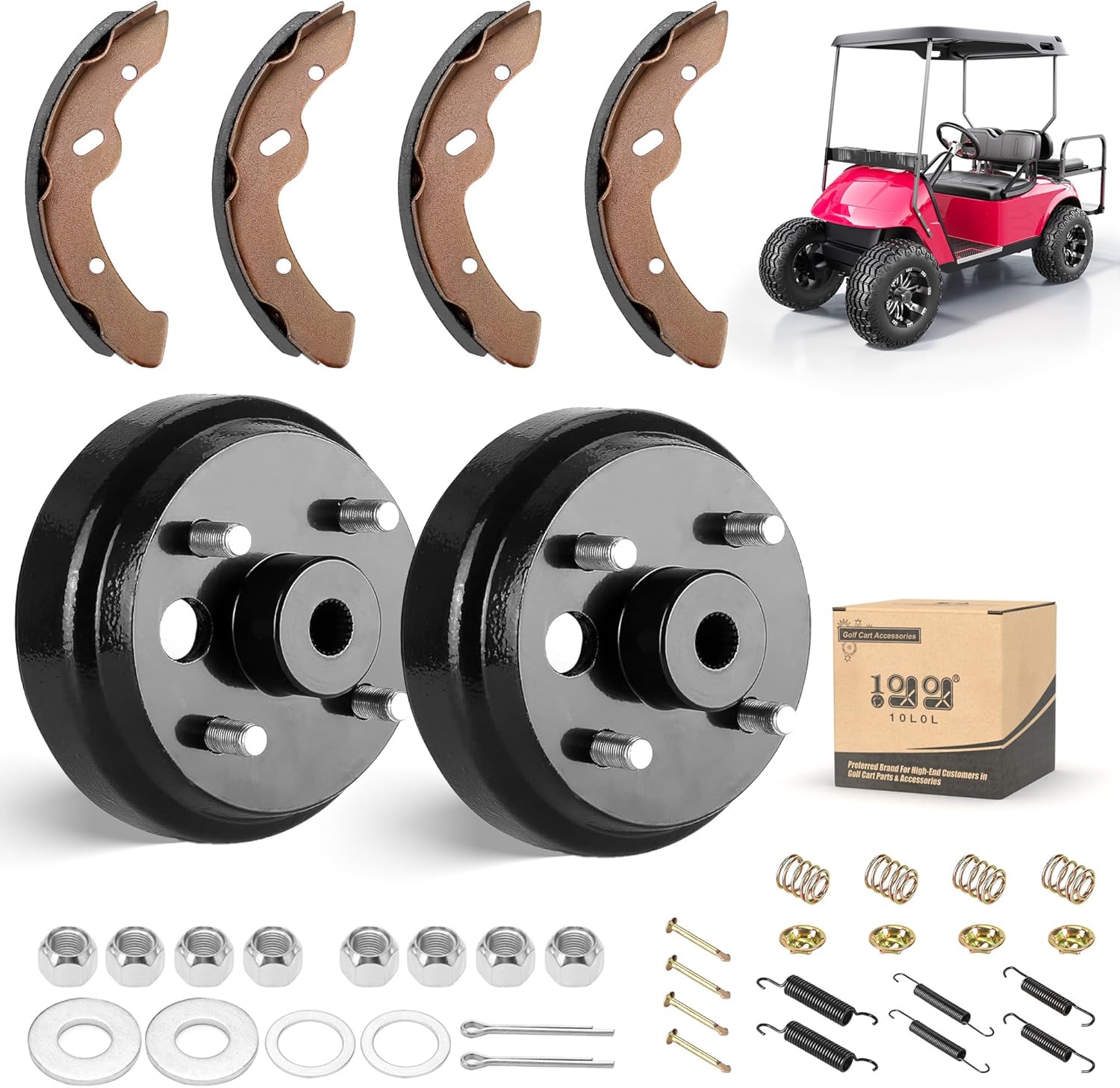 Brake Hub Drum Kit for EZGO TXT Electric 1997-2008, Includes Brake Drums Brake Shoes Spring Kits, OEM 19186G1 70794G01 70795G01
