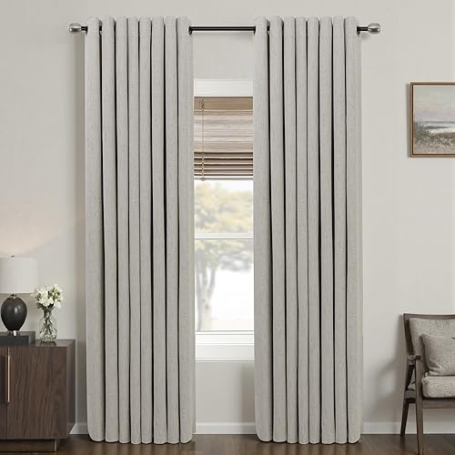 Miniatura 18 de Cortinas opacas de lino blanco de 84 pulgadas de largo, juego de 2 paneles, cortinas opacas con aislamiento térmico que oscurecen la habitación con