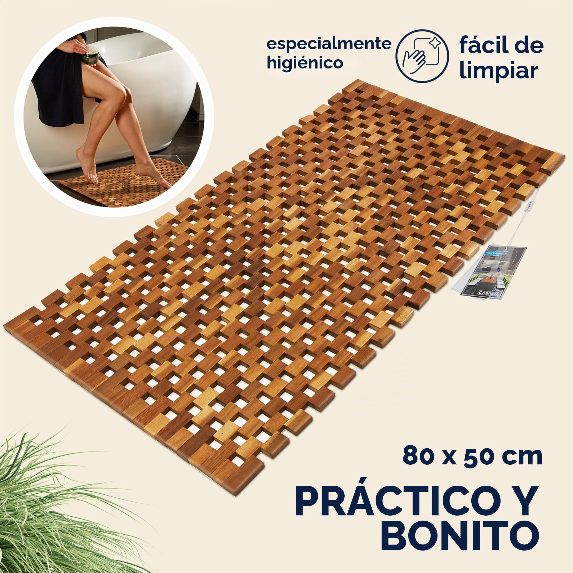 Deuba Set de 2 Alfombras de Baño de Madera de Acacia 80x50cm Alfombrilla para Ducha SPA Certificado FSC