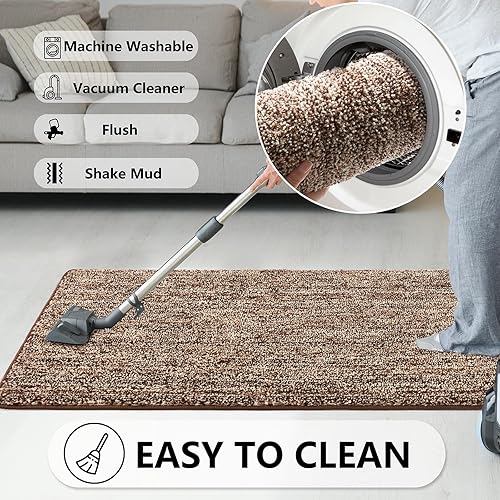 Miniatura 7 de REFETONE Tapete para interiores, tapete para puerta delantera, 20 x 32 pulgadas, parte trasera de goma absorbente, antideslizante, tapete lavable de
