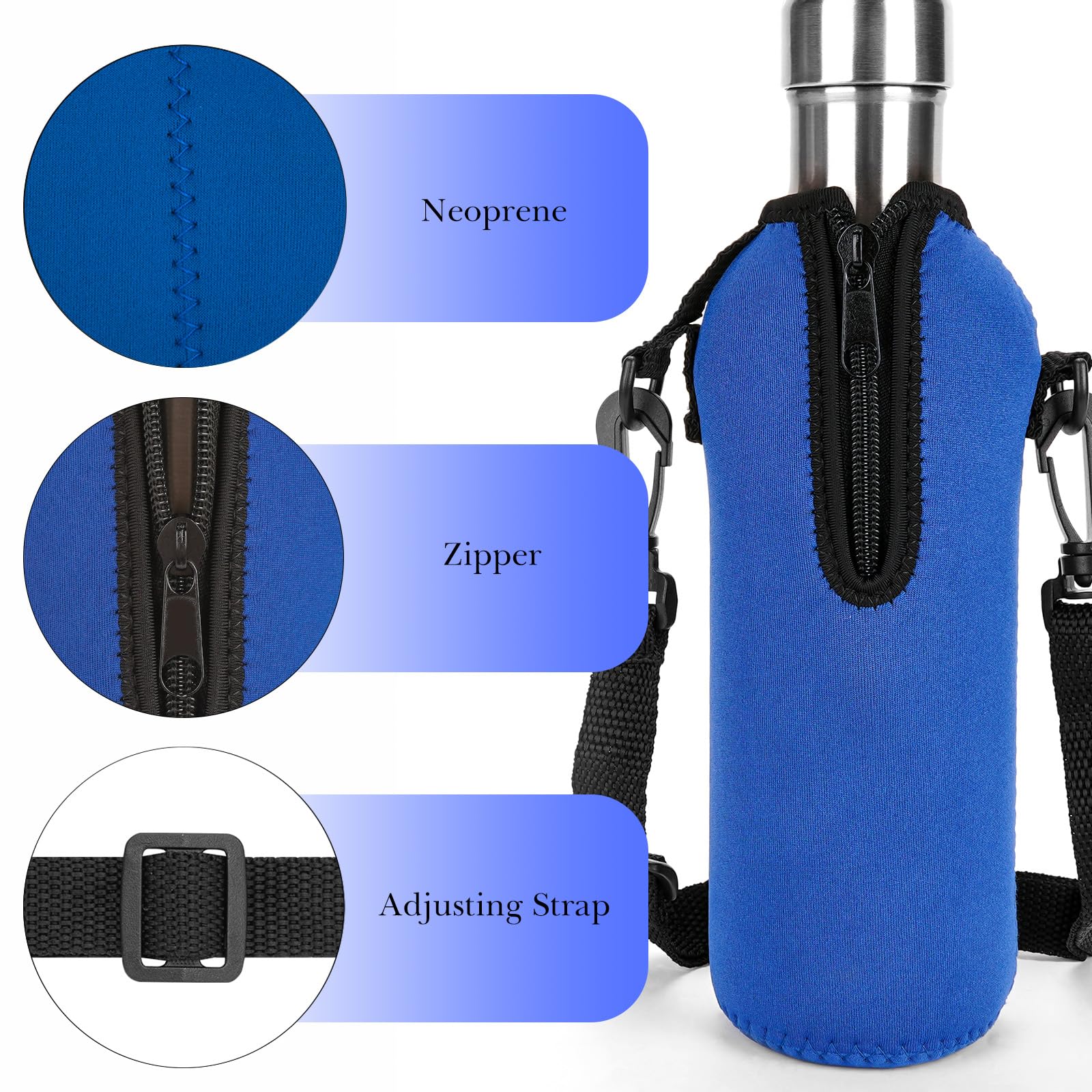 Linkidea Portaborraccia Termico In Neoprene Con Tracolla Regolabile – Compatibile Con Bottiglie A Forma Di Cola Da 17 Oz (ad Es. S Original, Koodee, MIRA) – Blu - 3