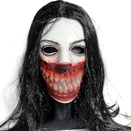 FBKPHSS Máscara de diablo de terror con cabello largo, máscara espeluznante de miedo para Halloween, disfraz de Halloween para Navidad, Pascua,