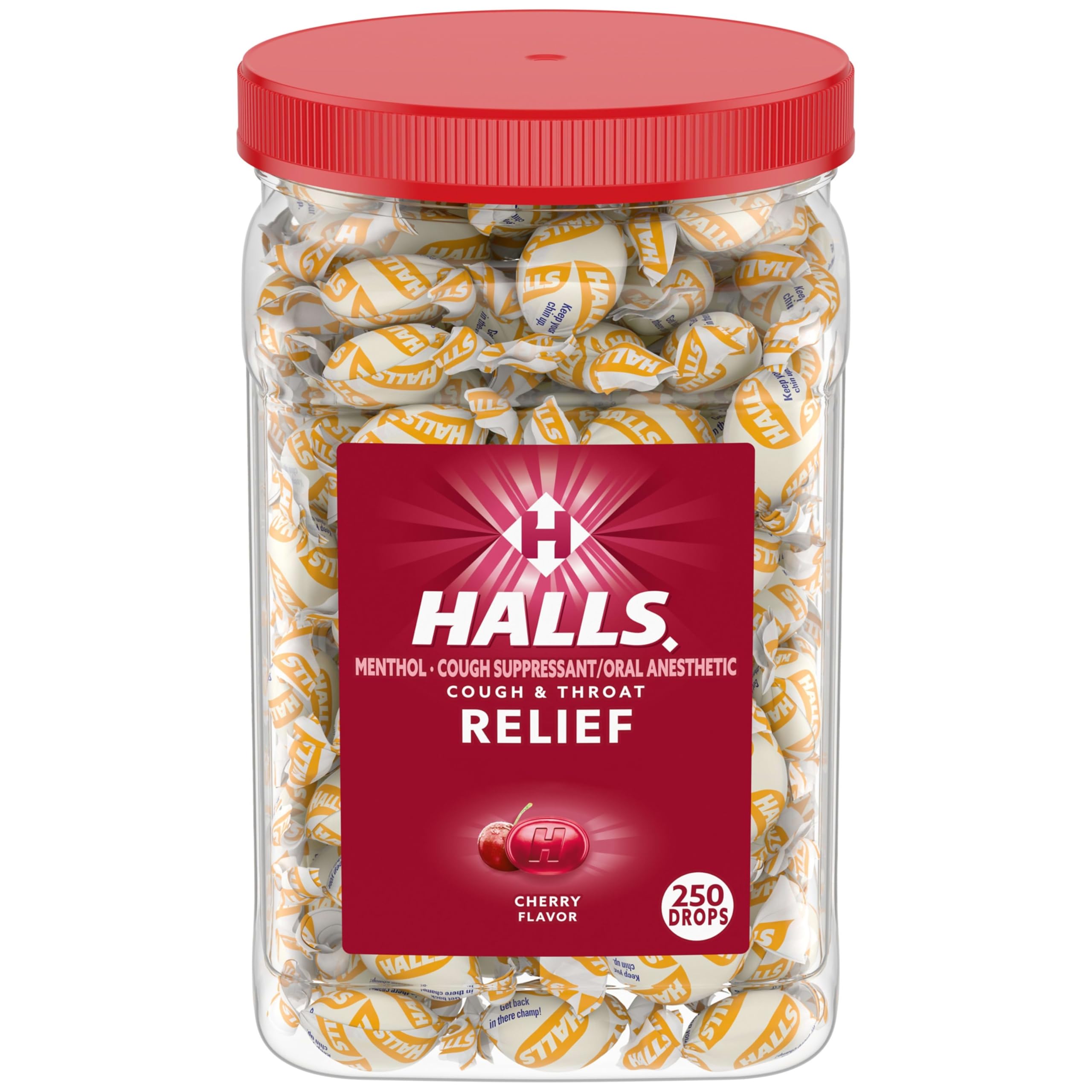 Relief Cherry Cough Drops, Bulk Cough Drops, 250 Drops