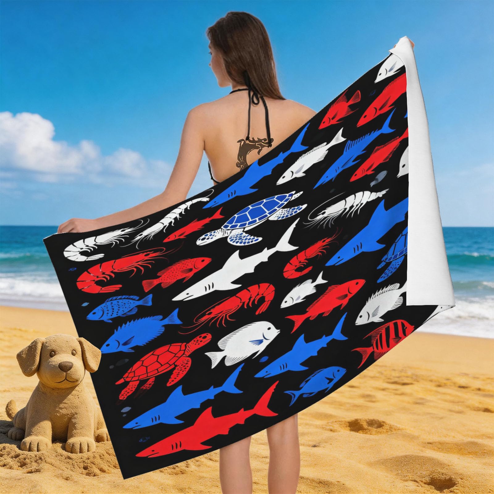 Leichong Men's Multicolour 3D Ocean Life Beach Towel Microfiber Soft Quick Dry For Adults, Minimalistic Bath Towel Lightweight Soft Absorbent For Travel Swimming Pool Sports, 75 X 150 Cm