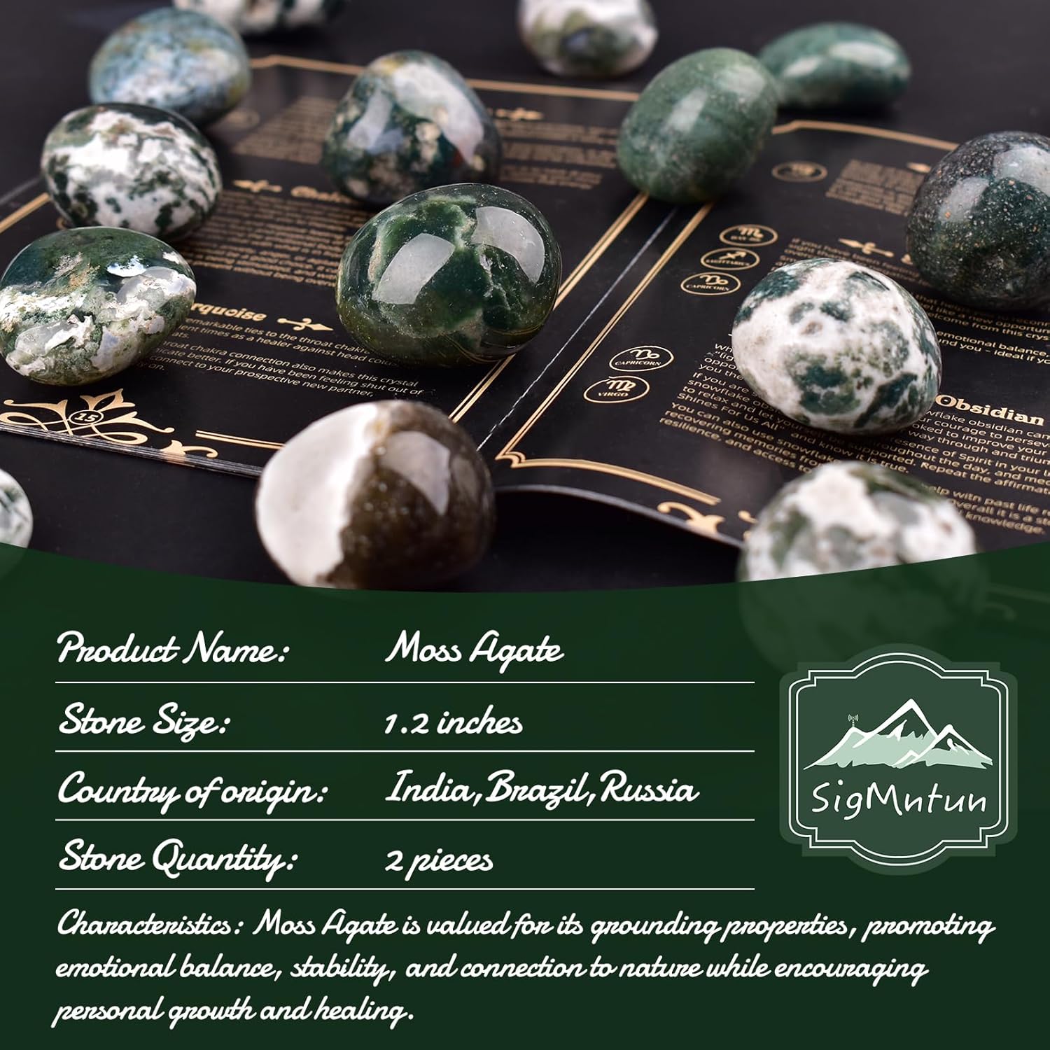 Polished Moss Agate Crystal Stones - 2 Pieces of 1.2-Inch Super Large Handpicked Natural Tumbled Gemstones for Reiki, Chakra Healing, and Home Decor - Image 2