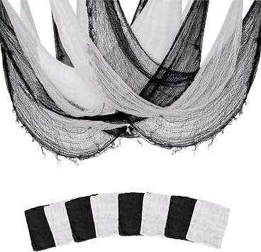 Sunlisky Halloween Creepy Cloth - 8 Pack 4 Black/4 White- 76x30 Inch Cotton Gauze Fabric - DIY Spooky Decor for Haunted House,Spider Web,Ghost - Indoor Outdoor Halloween Party Decorations
