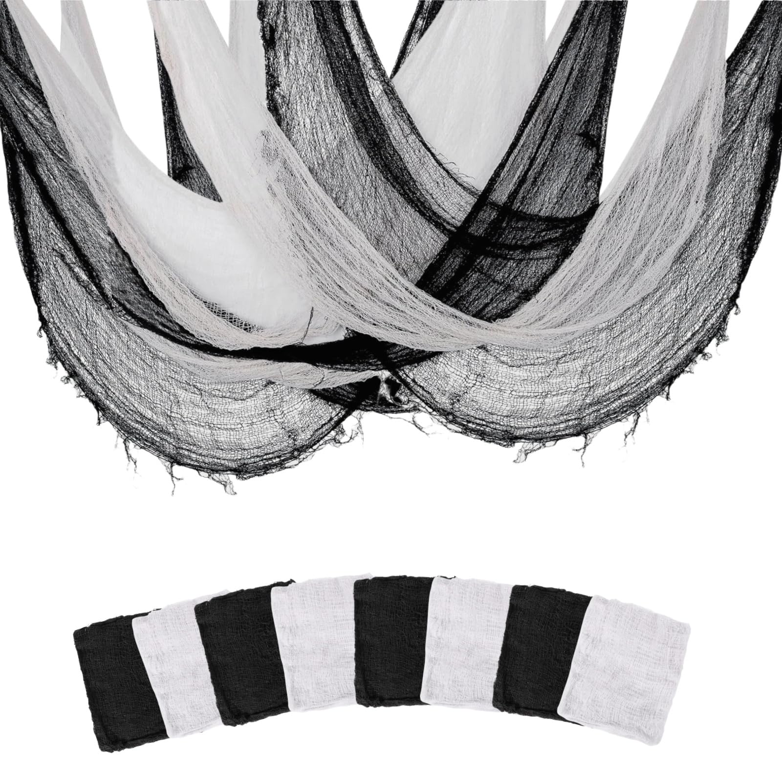 Chiffon effrayant Halloween lot de 8 gazes (183x76cm) noir et blanc pour table et porche