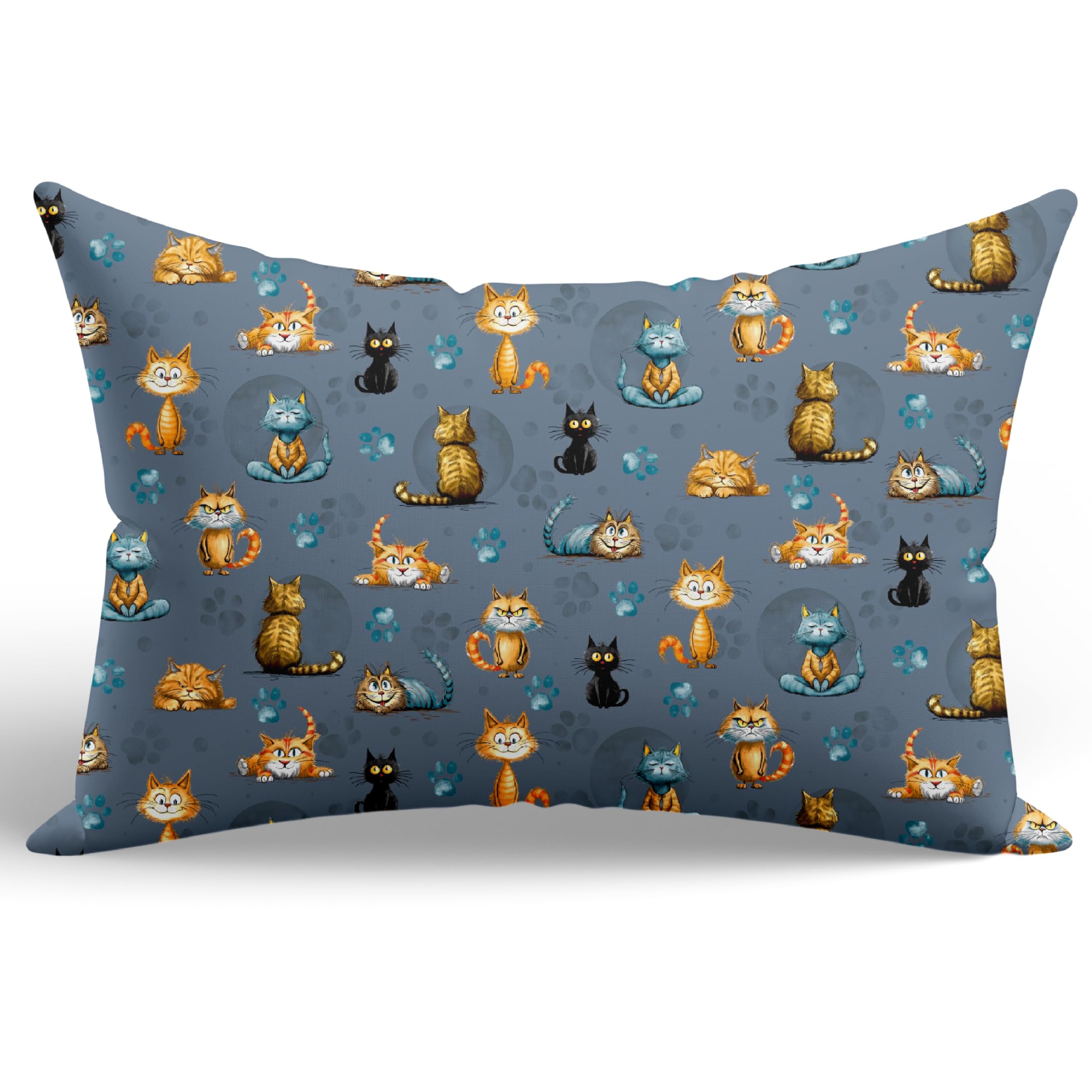 PinkZebra 30 x 45 cm Kopfkissenbezug, Kissenbezug aus 100% Baumwolle, Kissenhülle, Öko-tex Standard 100, Bezüge mit Reißverschluss, Made in EU, Lustige Katzen