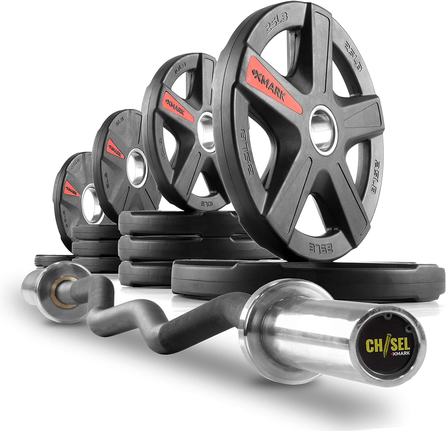 Strength Training Equipment XMark Olympic EZ Curl Bar with Brass