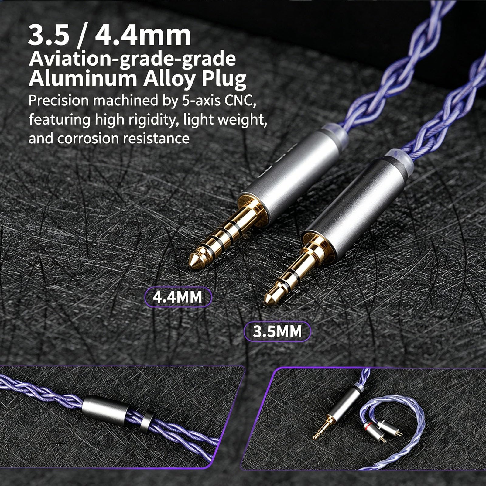 Profesjonalny 4-rdzeniowy pleciony kabel do słuchawek z MMCX3.5/4.4, 2PIN3.5, QDC3.5/4.4 Plugs Opcja do słuchawek audiofilskich