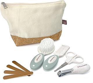 Dreambaby Neat & Tidy 9pc Wheatgrass Baby Grooming Kit - Eco-Friendly Baby Care Kit with Cotton & Cork Travel Bag - Soft Brush, Comb, Safety Scissors, Nail Clippers - Less Plastic Waste