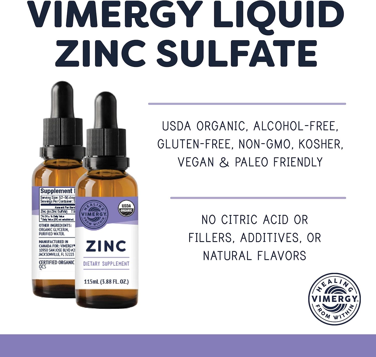 Buy Vimergy Organic Liquid Zinc, 57 Servings Alcohol Free Zinc Sulfate Supports Immune