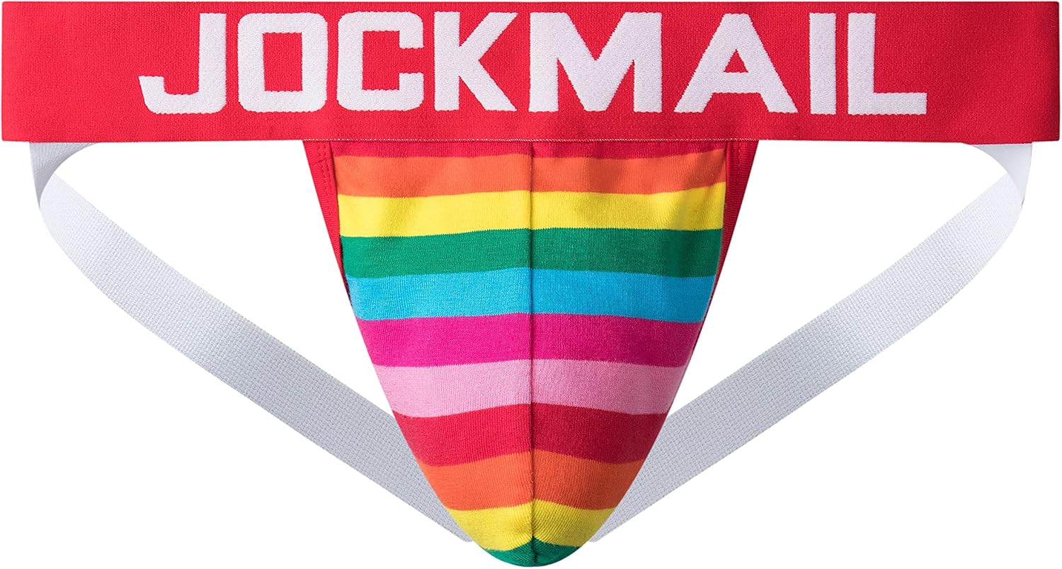 JOCKMAIL 3PCS/Pack Men Underwear Cotton Mens Rainbow Stripe Underwear Tong Comfortable Jockstrap