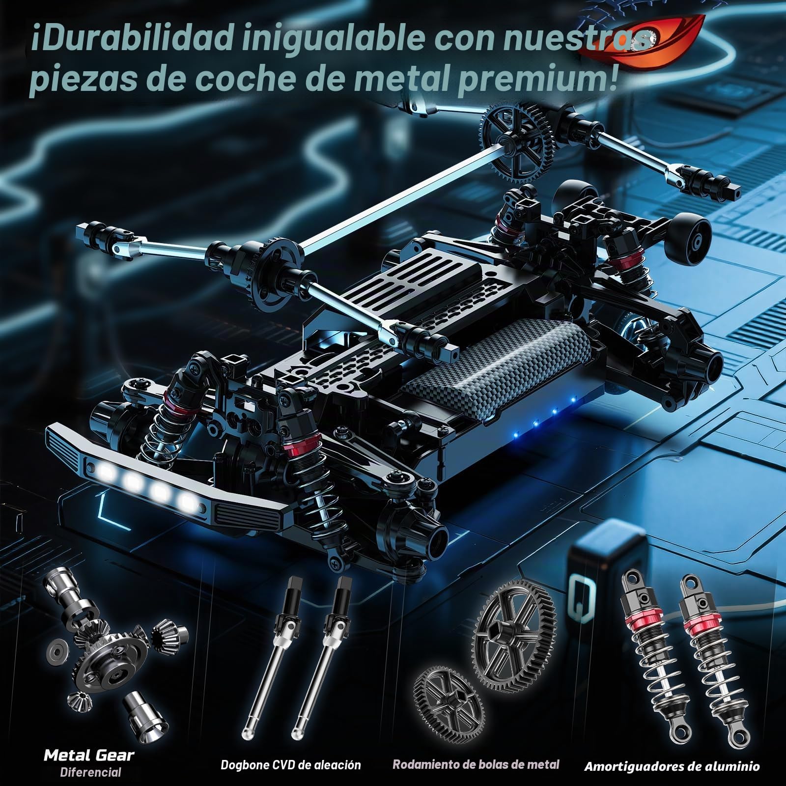 DEERC 9308E 1:16 Coche Teledirigido Monster Truck Rápido 40 KM/H, Camión RC Dinosaurio 4 Ruedas Motrices Alta Velocidad, Coche RC Todo Terreno 2,4 GHz con 2 Baterías y 2 Carcasas para Niños