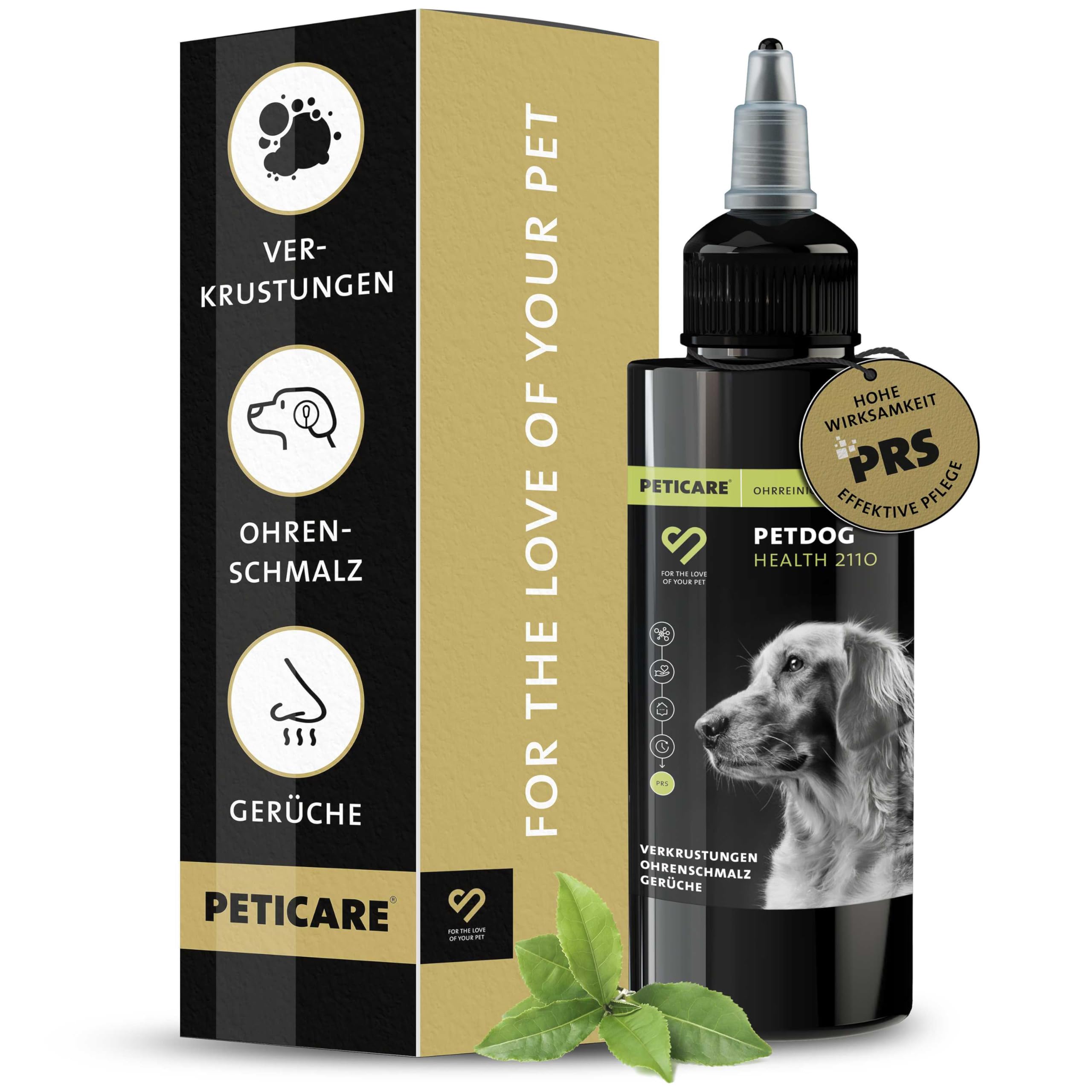 Peticare Ohrenreiniger für Hunde | löst Schmutz & Verkrustungen | beseitigt unangenehme Gerüche | schonende & sanfte Ohren-Pflege | einzigartiges PRS® System für Lange Wirkung - petDog Health 2110