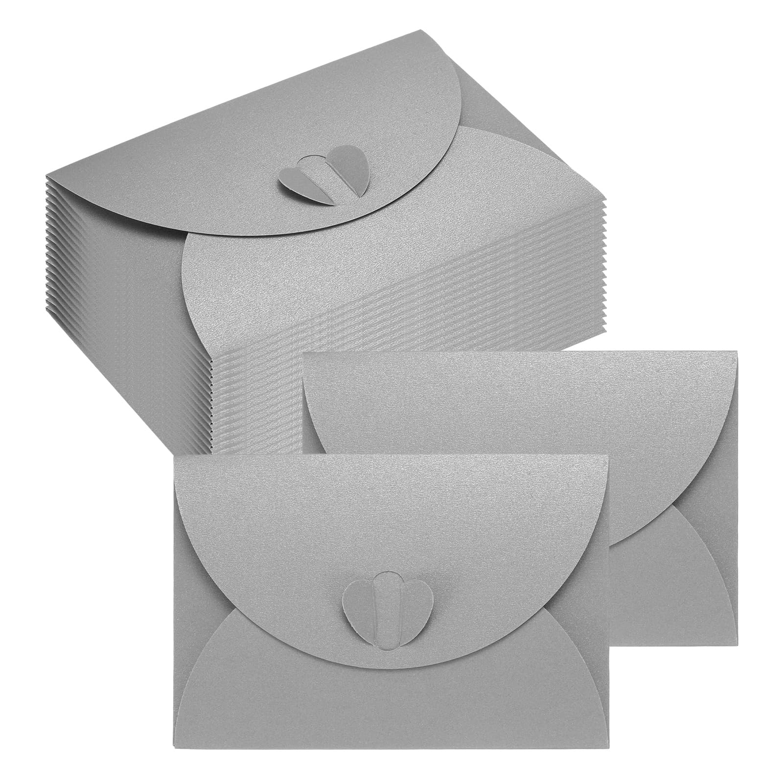 PATIKIL Mini Card Envelopes 105x72mm, 50PCS Cute Envelopes Holder with Heart Clasp for Birthday Weddings Favors Business Greeting Cards, Silver
