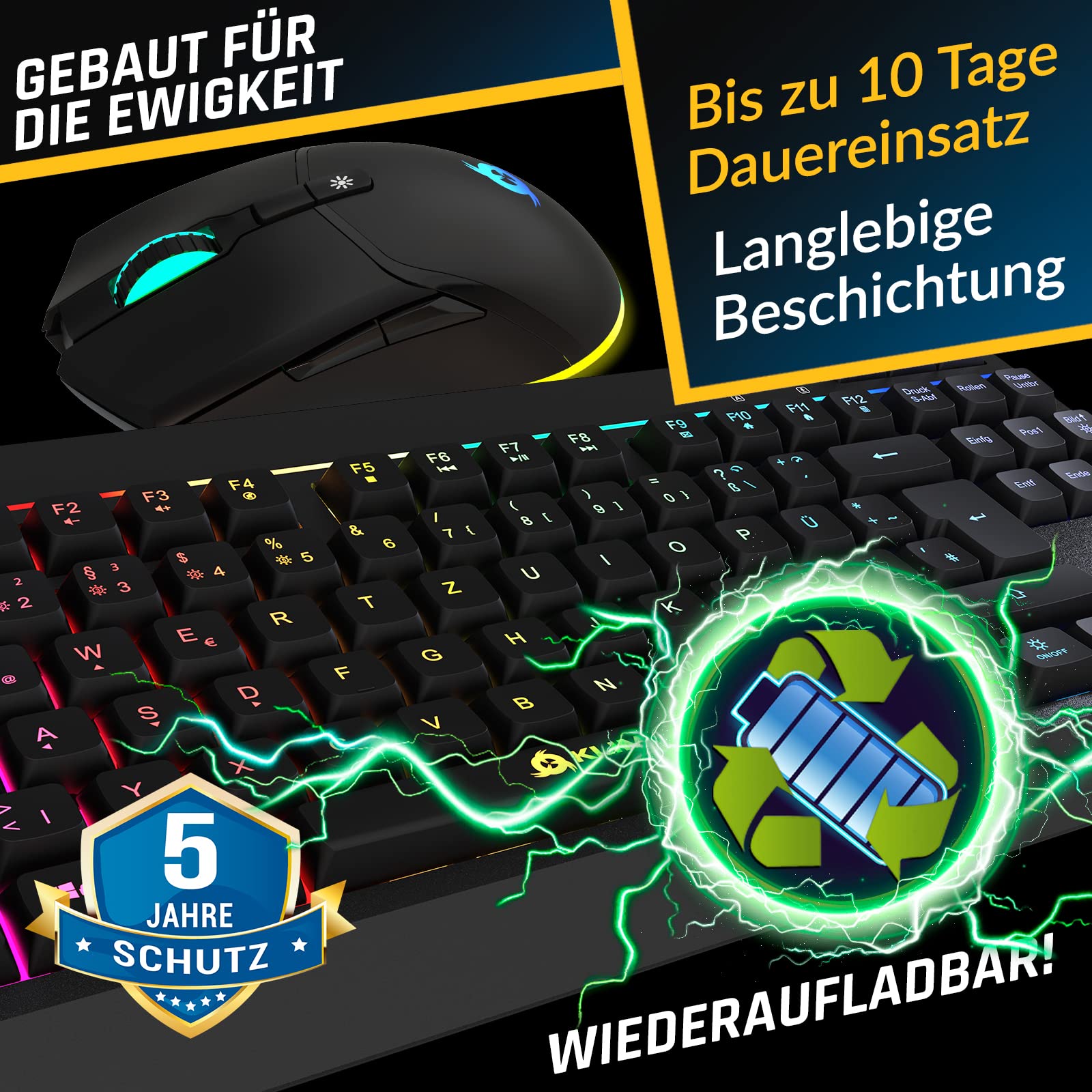 KLIM Duo – nowość 2023 – klawiatura bezprzewodowa – kompaktowa, wytrzymała, ergonomiczna – podświetlana klawiatura TKL bezprzewodowa – bezprzewodowa mysz i klawiatura RGB – trwała wbudowana bateria