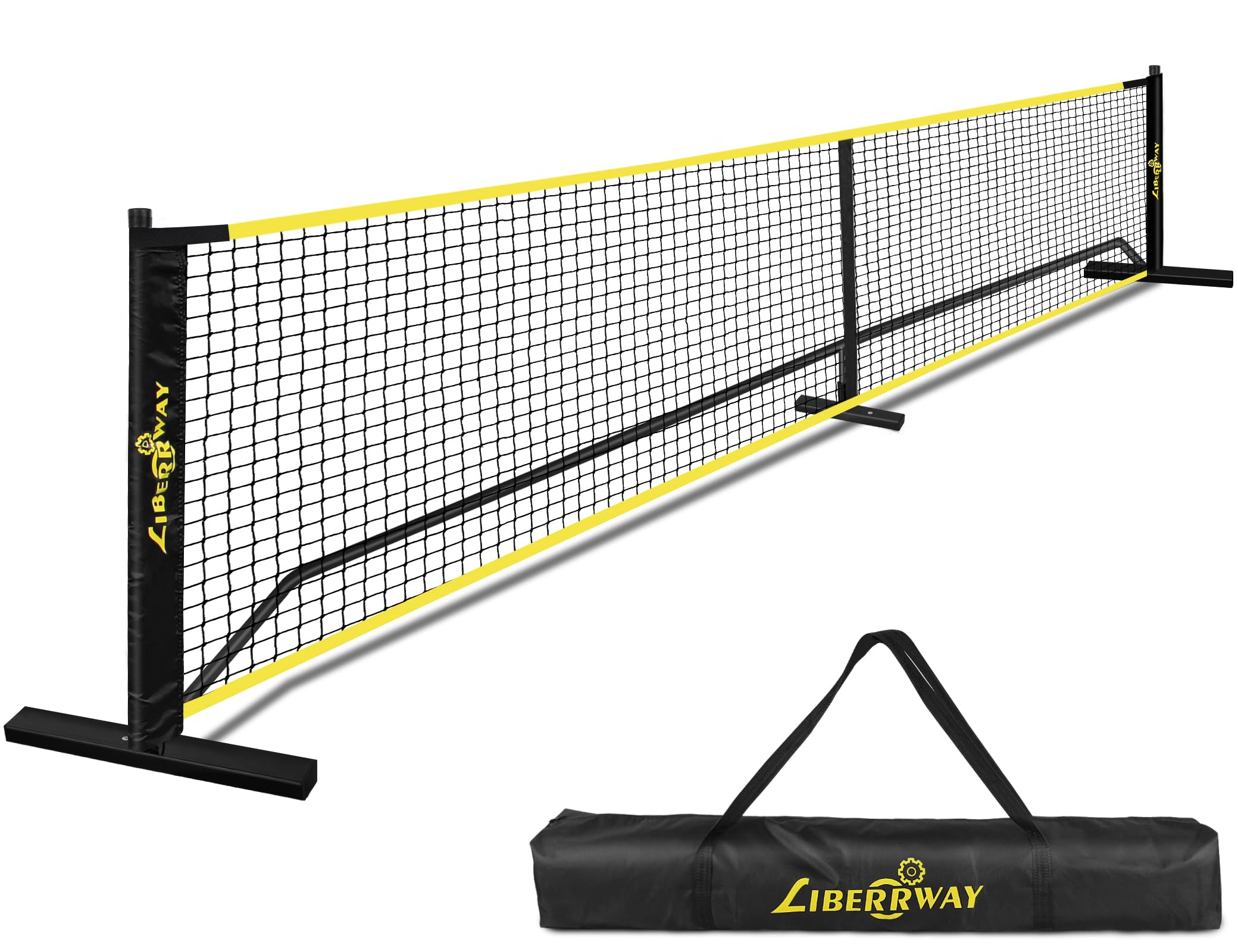 LIBERRWAY Pickleball Net Portable Pickle Ball Nets Outdoor Regulation Size 22FT Pickleball Practice Net System for Driveway Backyard Beach with Carrying Bag Metal Frame Strong PE Net All Weather