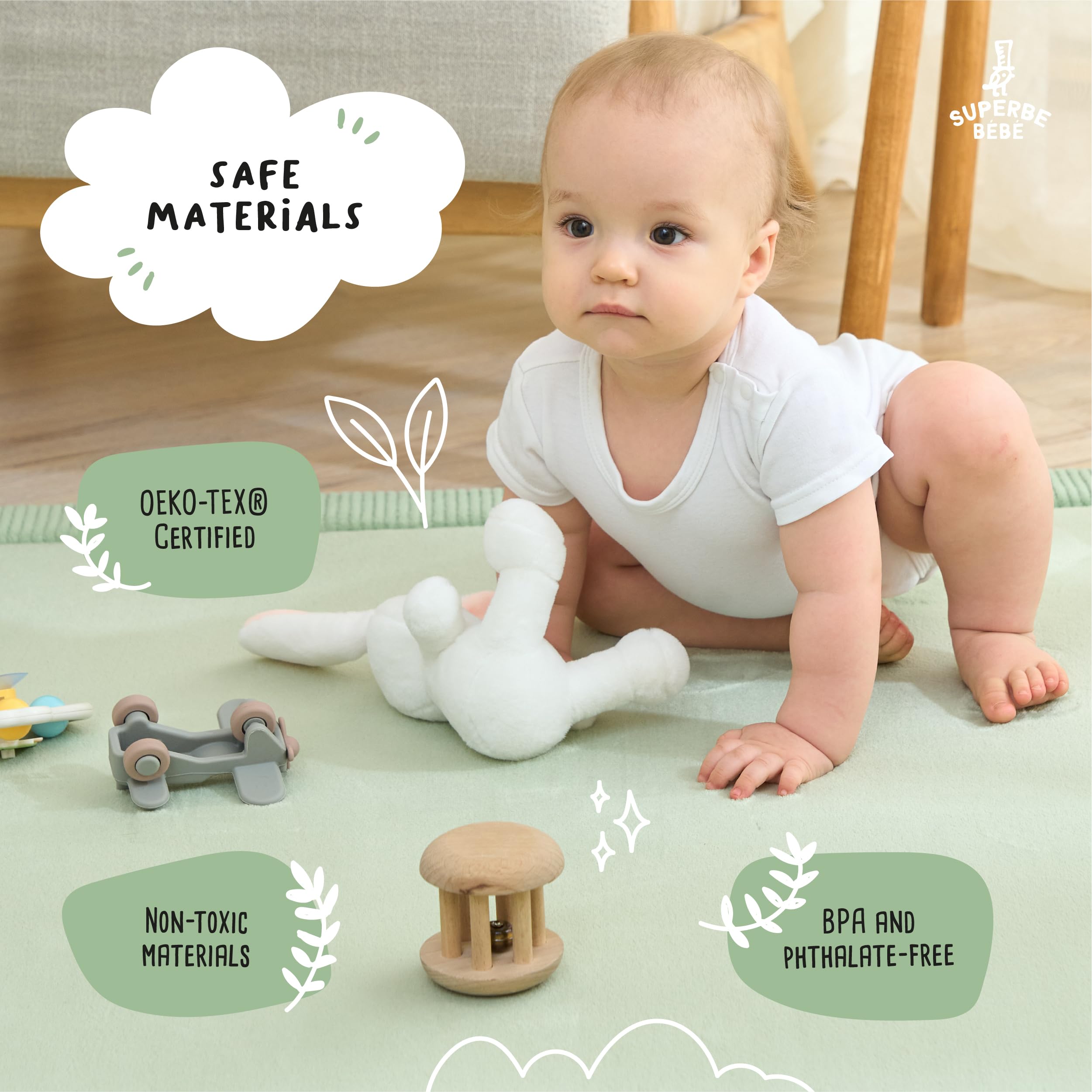 SUPERBE BEBE - Baby Speel - Kruipmat 150 × 200 × 2,5 cm - Dik a Schoka Absorpcja - Niet-toksyczna pianka z pamięcią z certyfikatem Oeko-Tex - Speelmat voor Baby- en Kinderkamer - Elegancki design