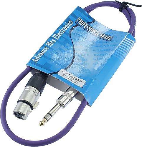 Cable de conexión de audio profesional XLR hembra TRS de 14 pulgadas a 3 pines equilibrado y blindado (3 pies de largo, morado)